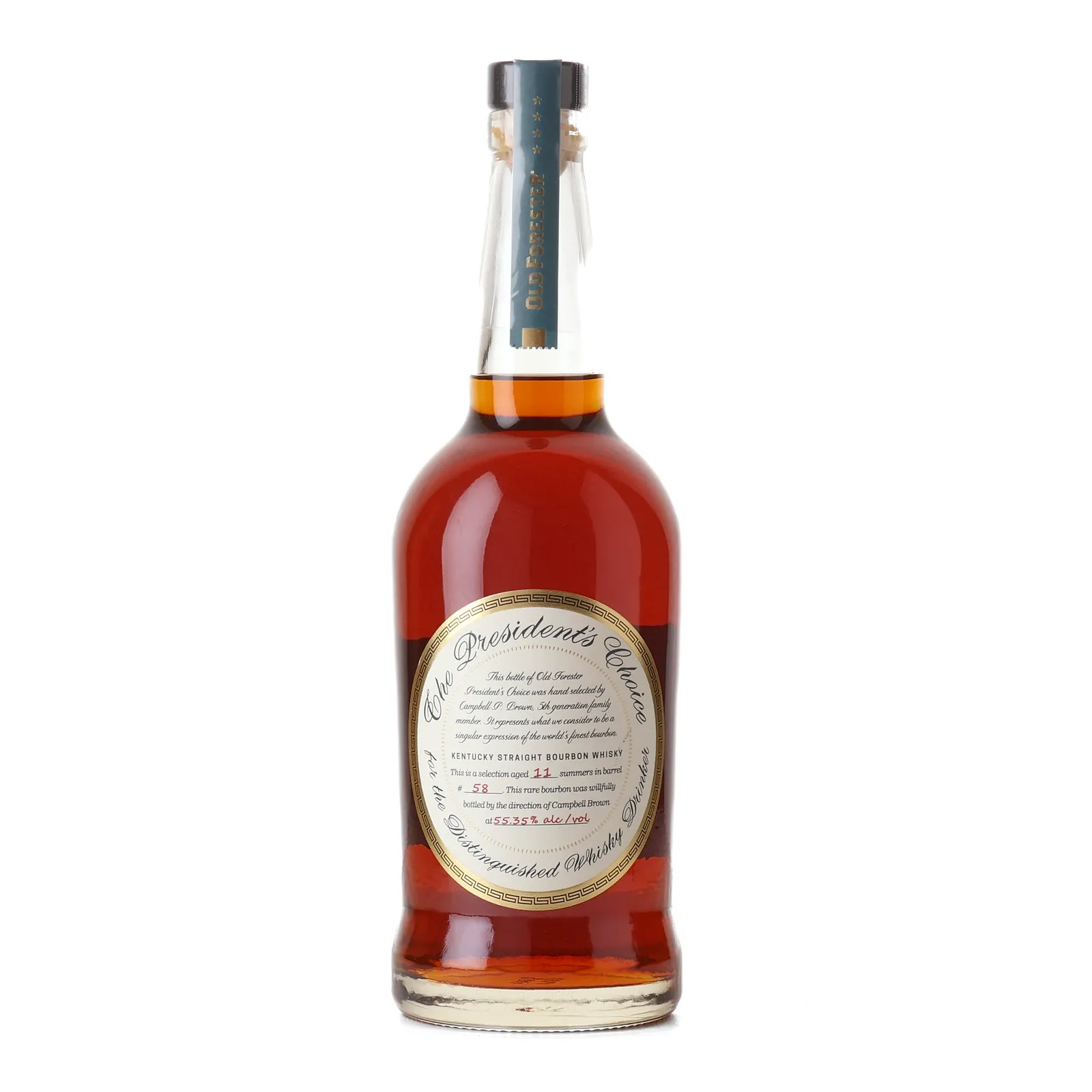 Old Forester President's Choice Bourbon 11 Year Old, New Charred Oak Cask, Cask #58, 55.4% whisky bottle