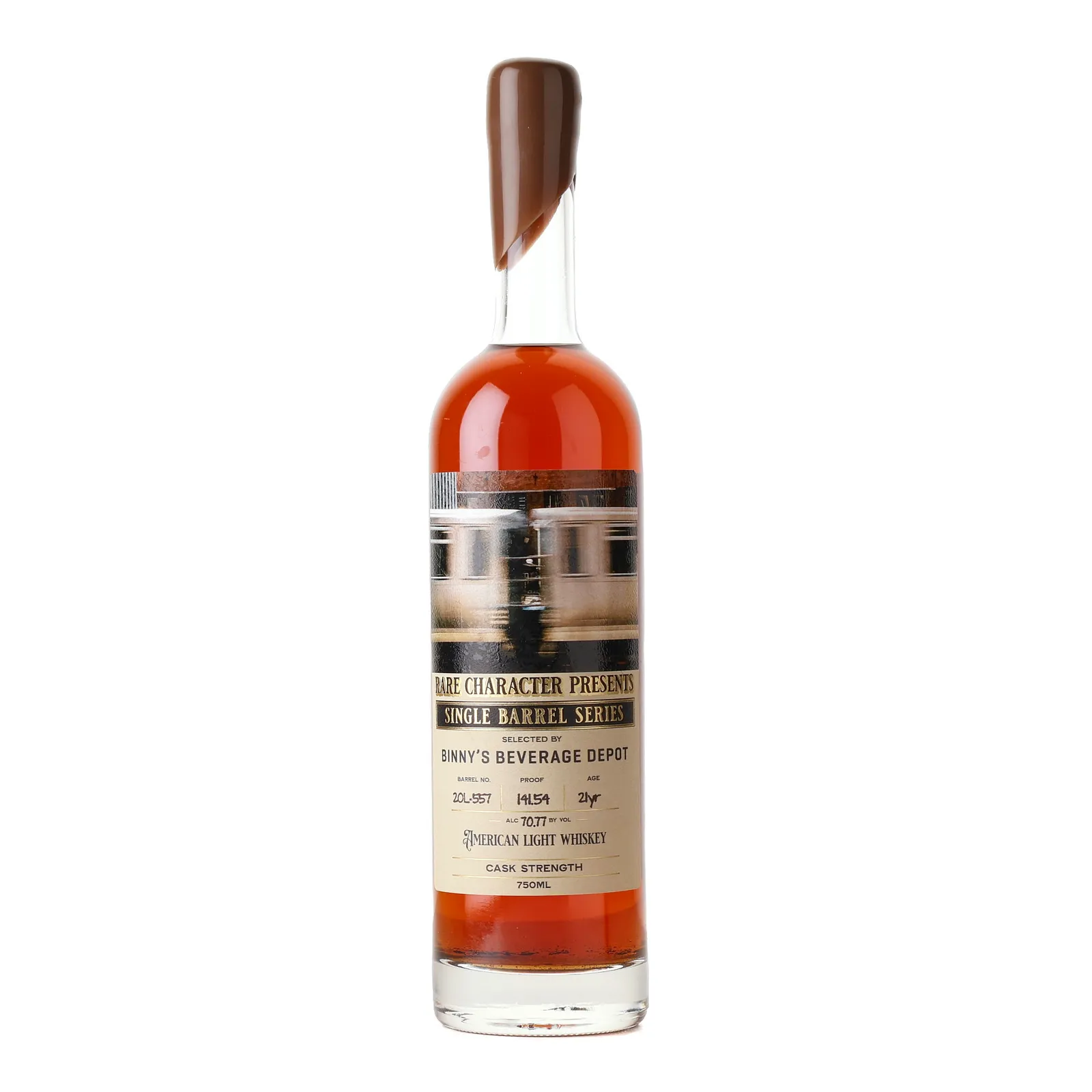 Rare Character Single Barrel Series American Light Whiskey Binny's Beverage Depot 21 Year Old, New Charred Oak Cask, Cask #20L-557, 2004, Rare Character, 70.77% whisky bottle
