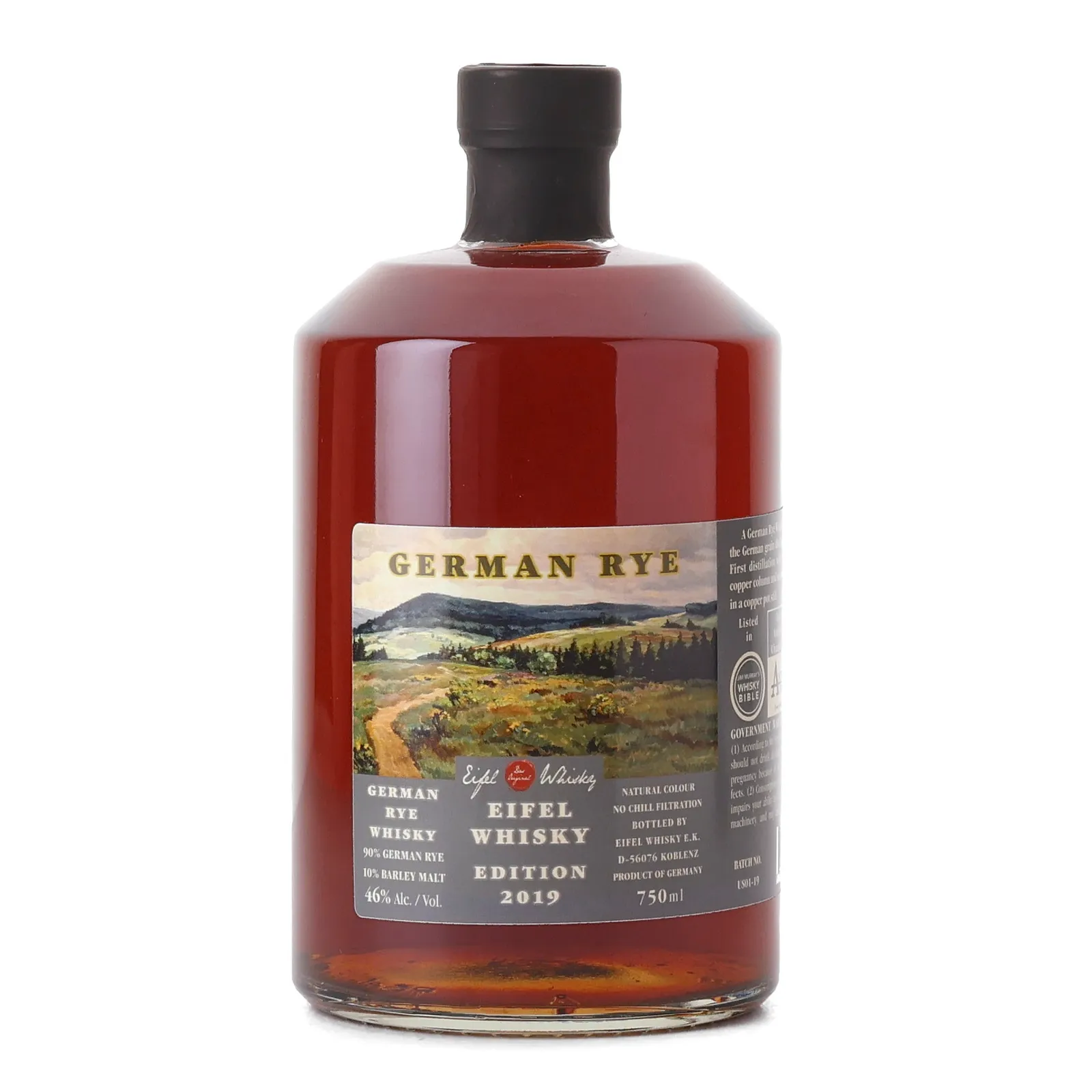 Eifel German Rye, Acacia & Oak Cask, Bordeaux Wine Barrique, Pinot Noir Barrique Cask, Batch No. US01-19, 2019, 46% whisky bottle