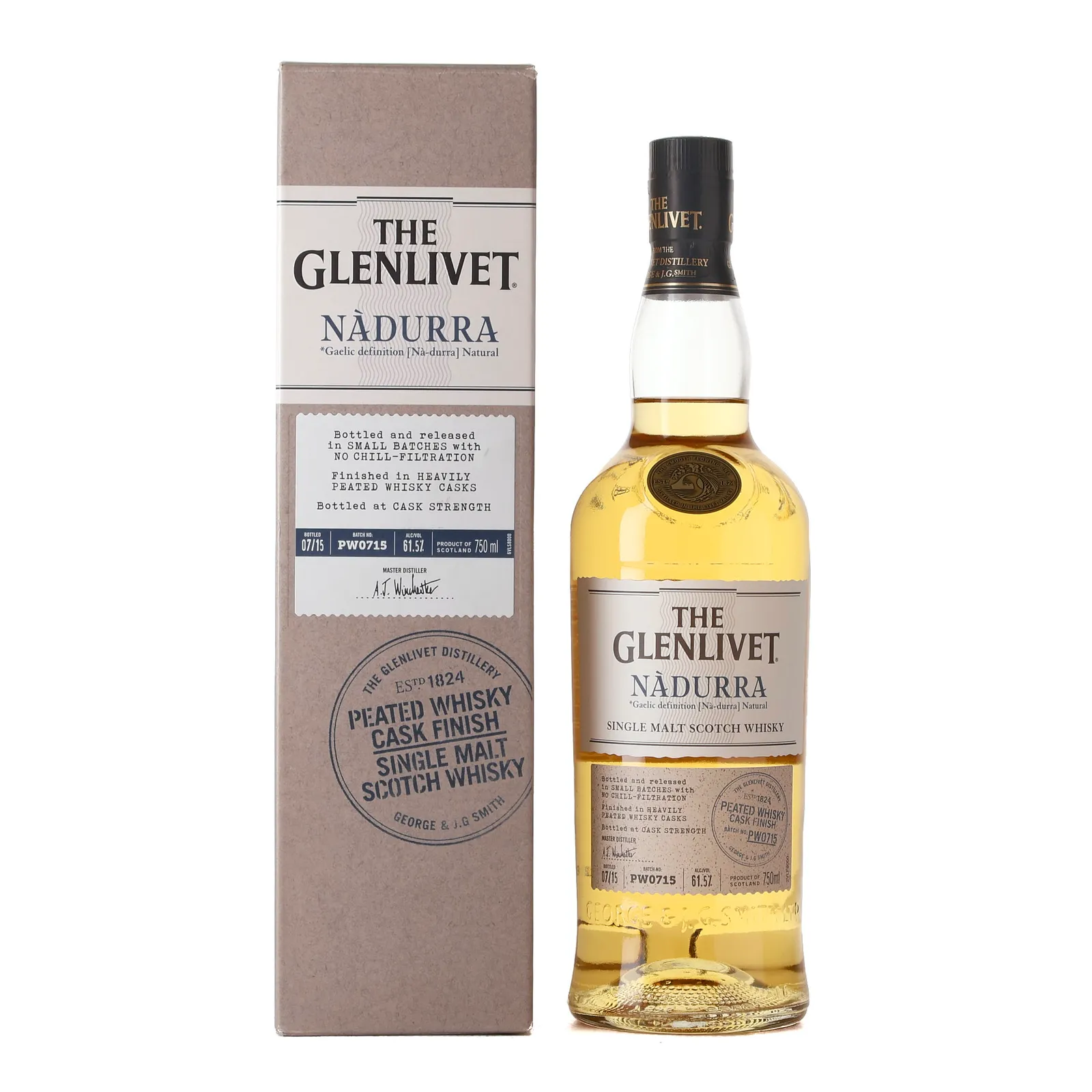 Glenlivet Nàdurra Peated Whisky Cask Finish, Peated Cask, PW0715, 2015, 61.5% whisky bottle