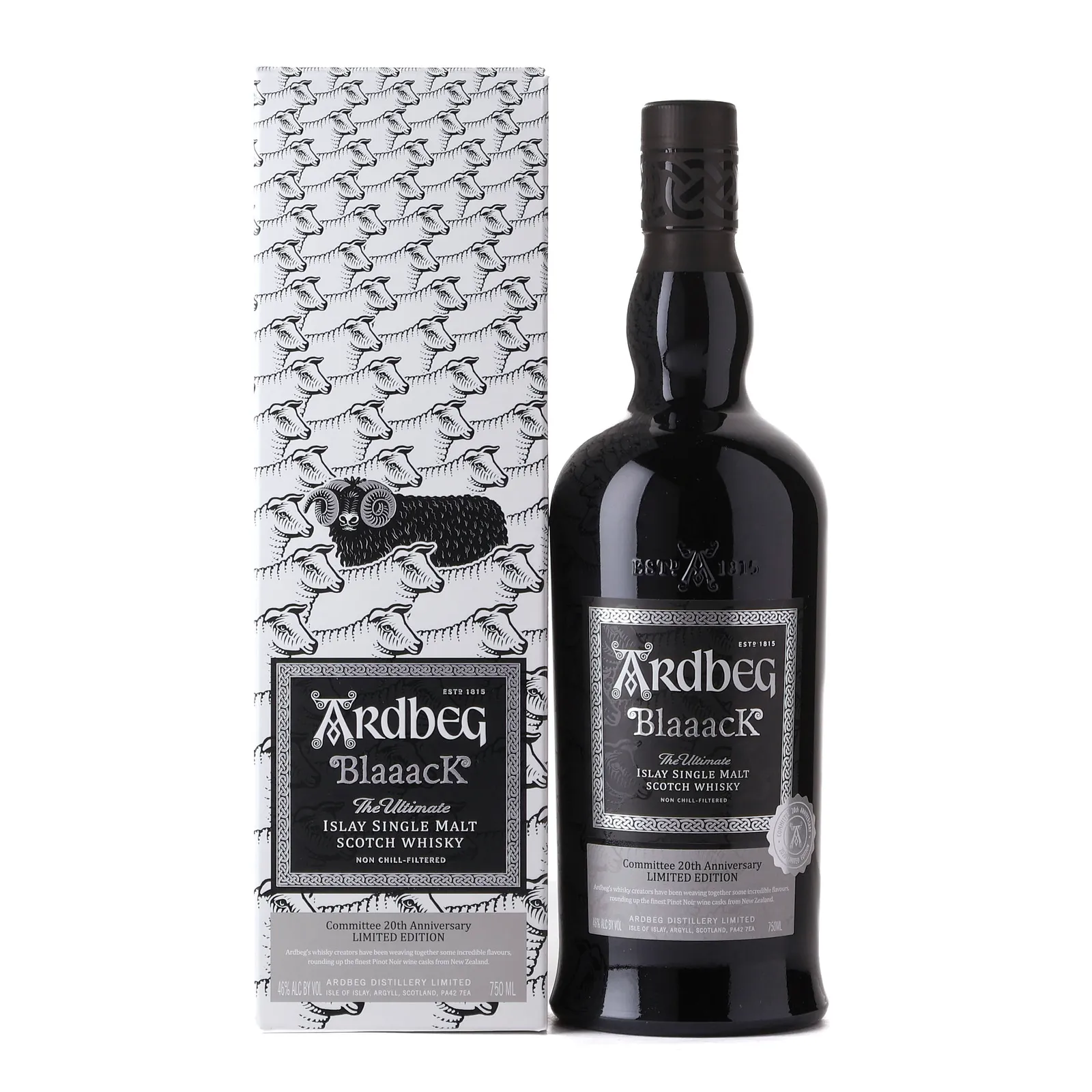Ardbeg Blaaack Committee 20th Anniversary Release Single Malt Scotch, Pinot Noir Cask, 2020, 46% whisky bottle