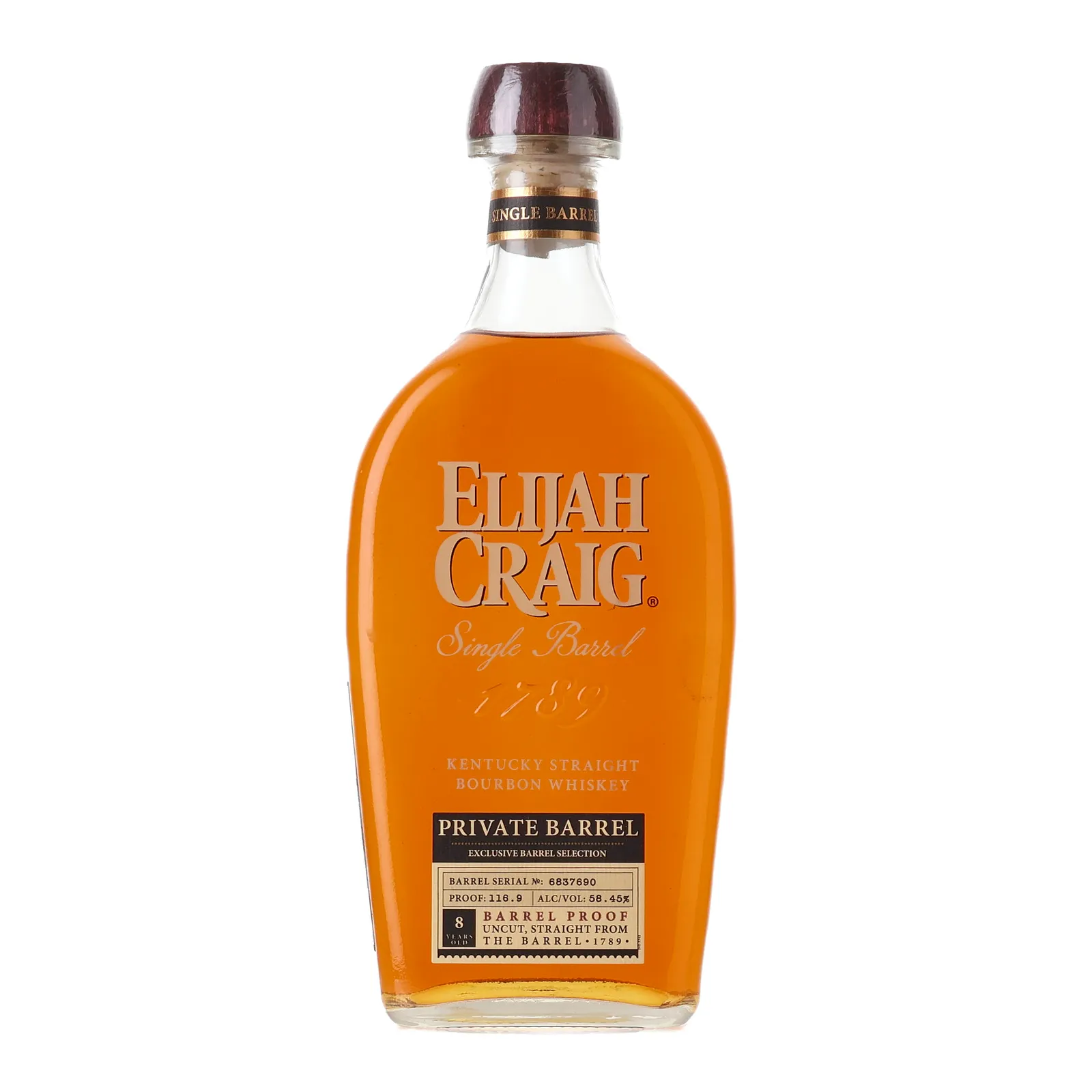 Elijah Craig Private Barrel Selection 8 Year Old, New Oak Cask, Cask #6837690, 58.5% whisky bottle