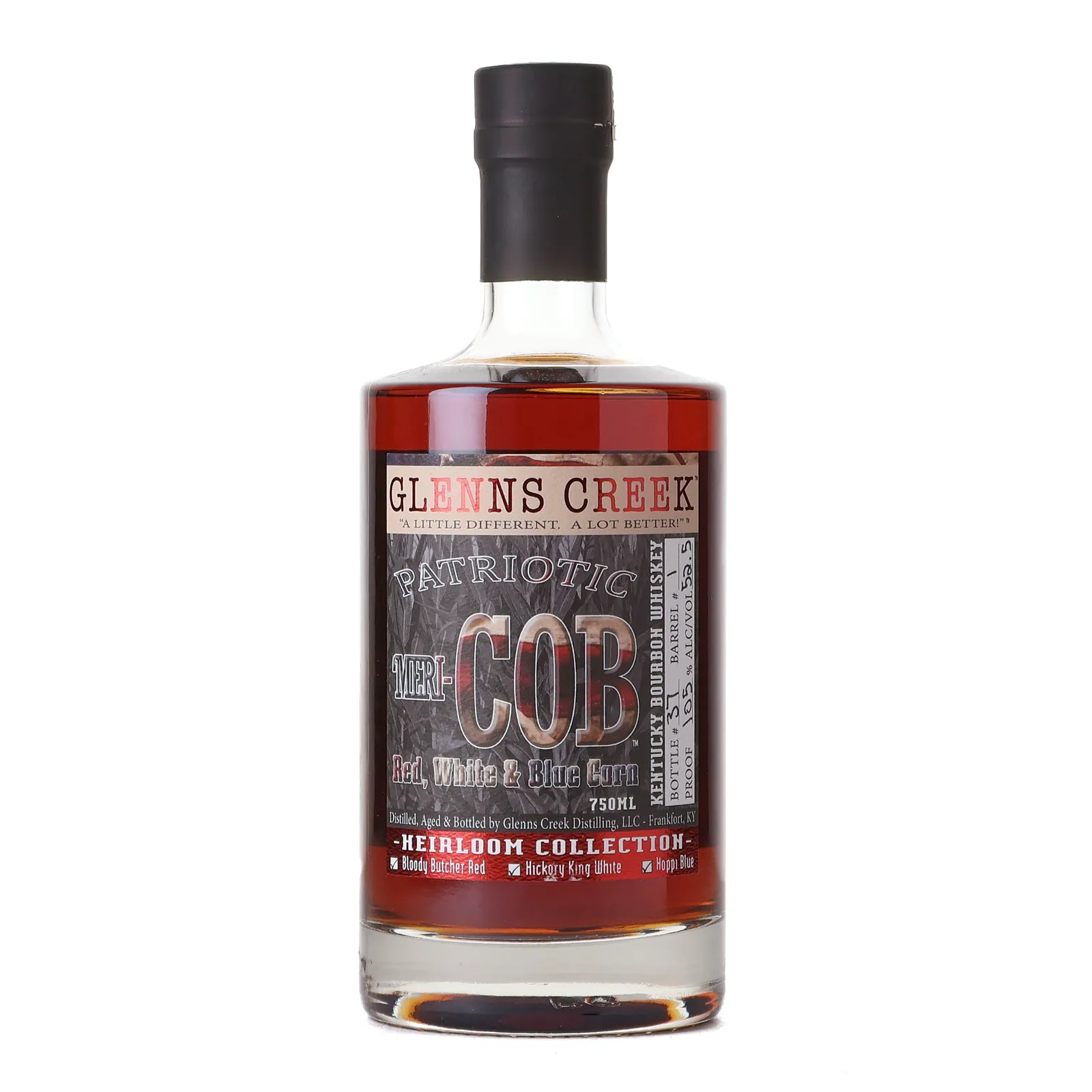 Glenns Creek Patriotic 'Meri-COB' Red, White & Blue Corn 3 Year Old, Cask #1, 52.5% whisky bottle