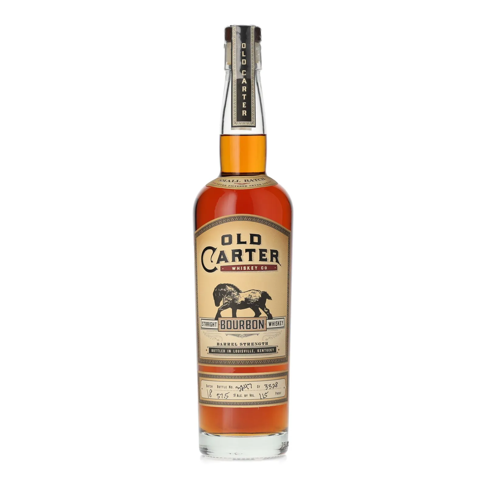 Old Carter Barrel Strength Small Batch No. Bourbon, Batch No. OC-18, 57.5% whisky bottle