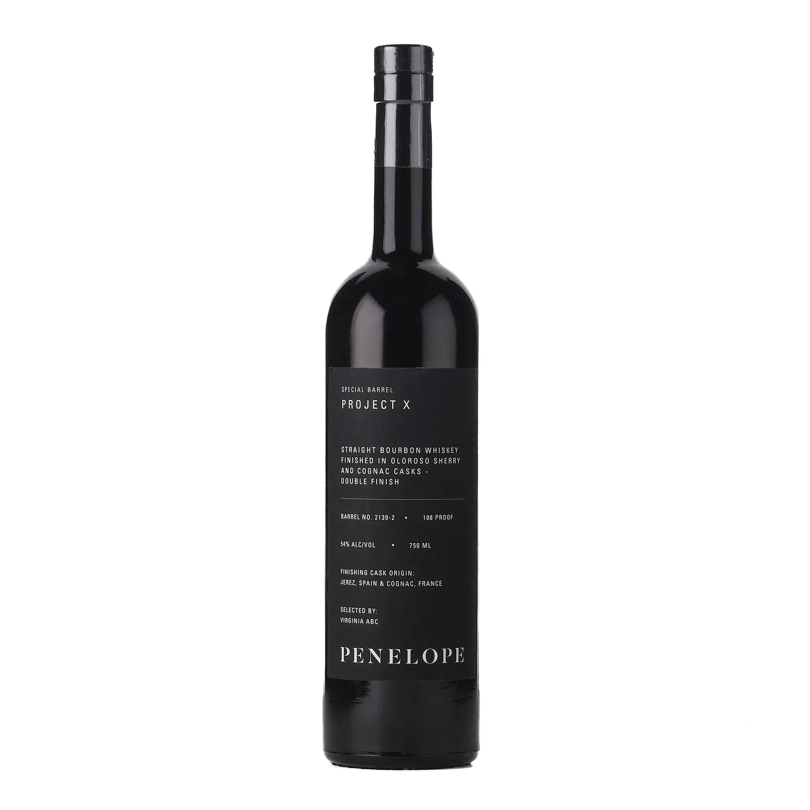 Penelope Project X Bourbon Virginia ABC Private Barrel Selection, Cognac & Oloroso Sherry Cask, Cask #2139-2, 54% whisky bottle