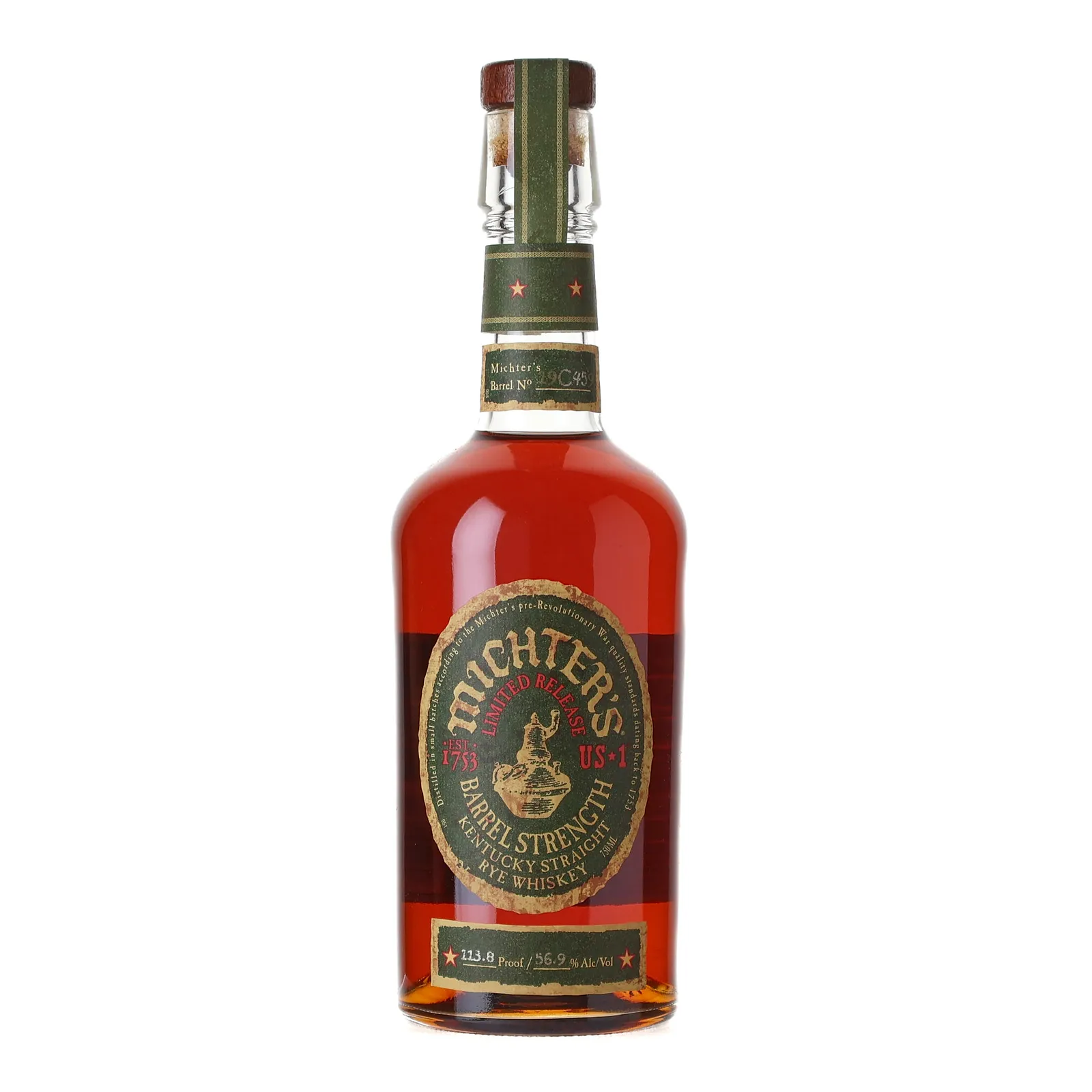 Michter's US★1 Barrel Strength Rye, Cask #19C45, 2019, 56.9% whisky bottle