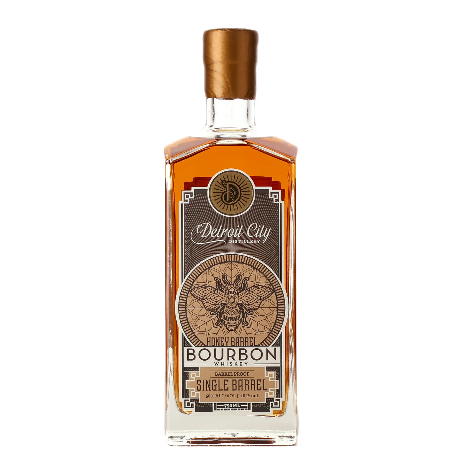 Detroit City Distillery Honey Barrel Bourbon TJ's Market Private Barrel Selection 5 Year Old, New Charred Oak Cask, Honey Cask Finish, Batch No. 1, 58% whisky bottle