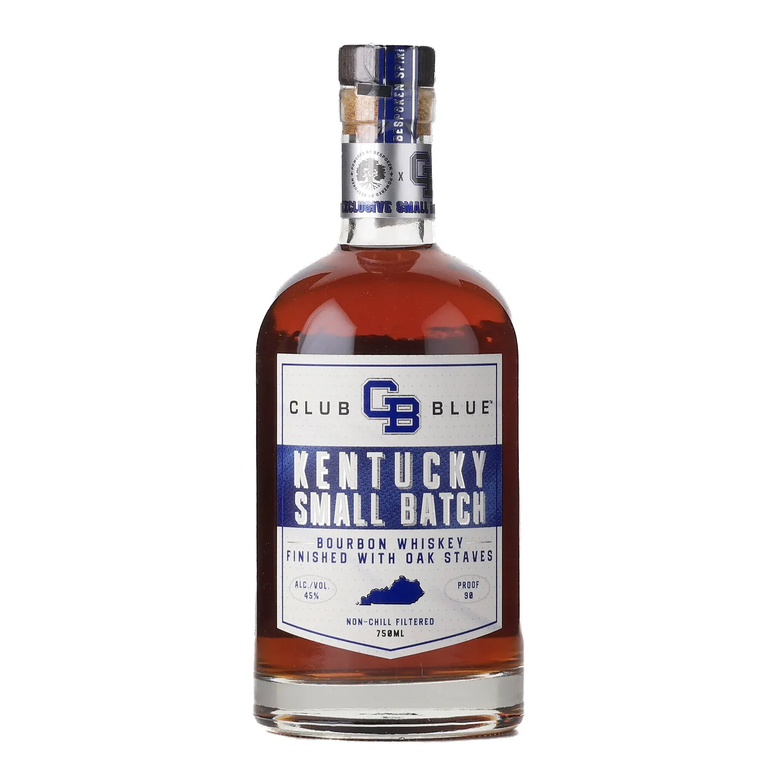 Bespoken Spirits Club Blue Kentucky Small Batch No. Bourbon Whiskey Finished with Oak Staves, 2024, 45% whisky bottle