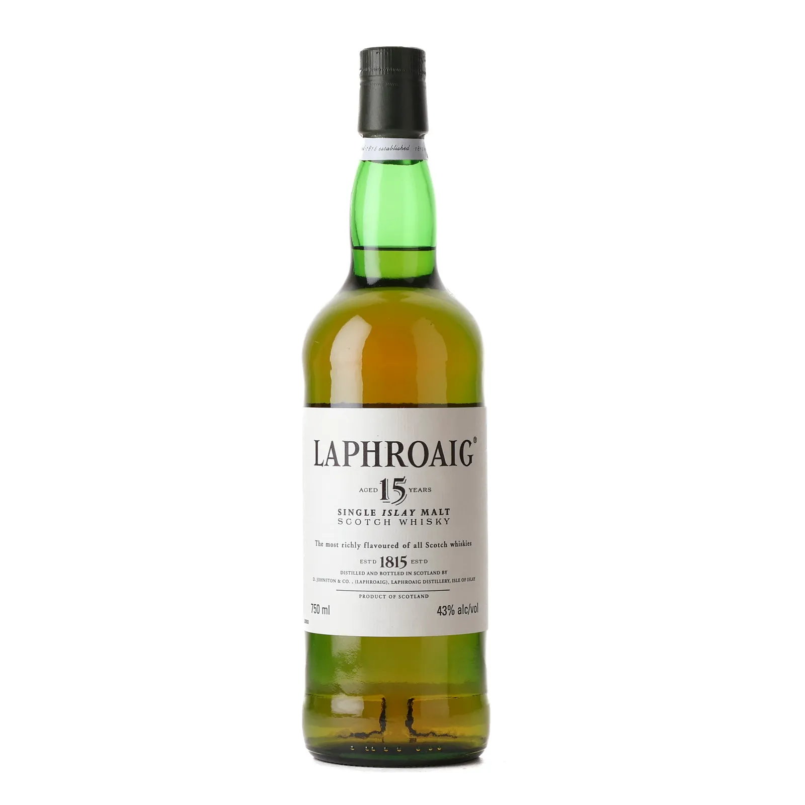 Laphroaig 15 Year Old, Official Bottling, 43% whisky bottle