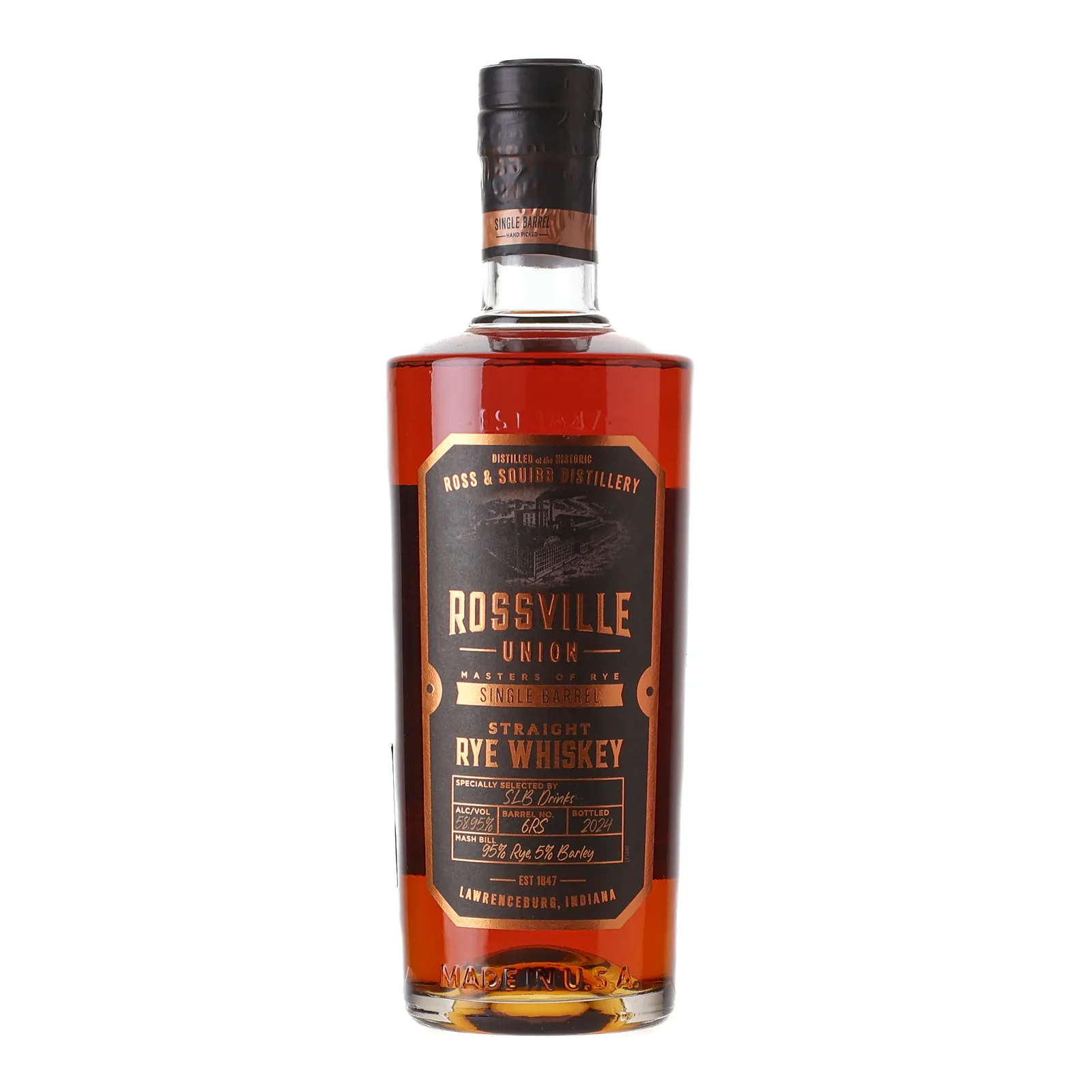 Rossville Union Single Barrel Straight Rye Whiskey SLB Drinks Selection, Cask #6RS, 2024, 58.95% whisky bottle