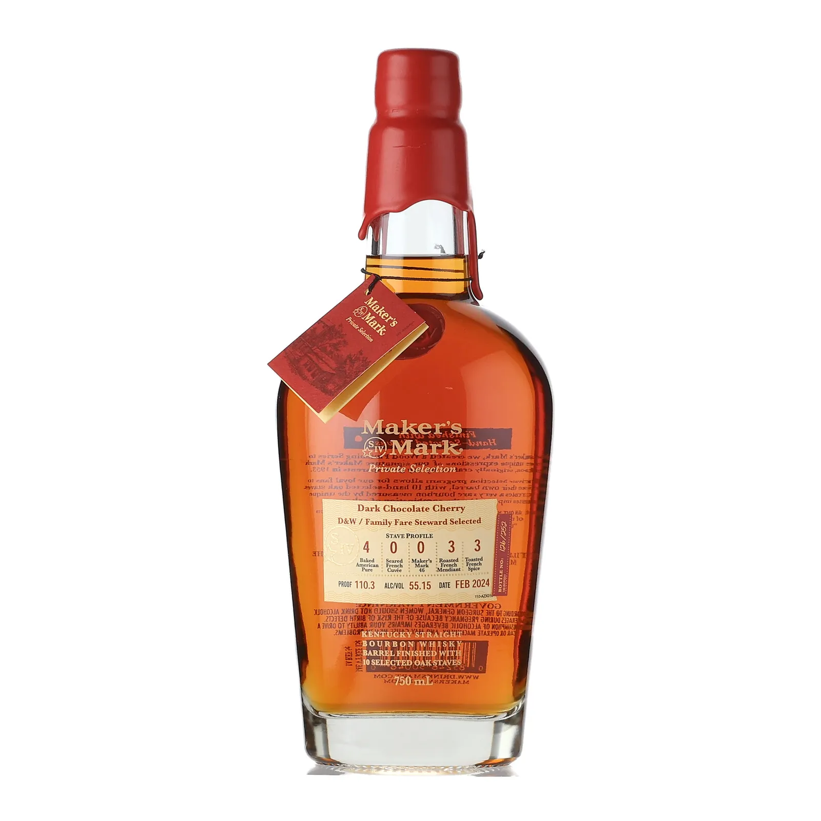 Maker's Mark Private Selection Dark Chocolate Cherry, American Oak Cask, 2024, 55.15% whisky bottle