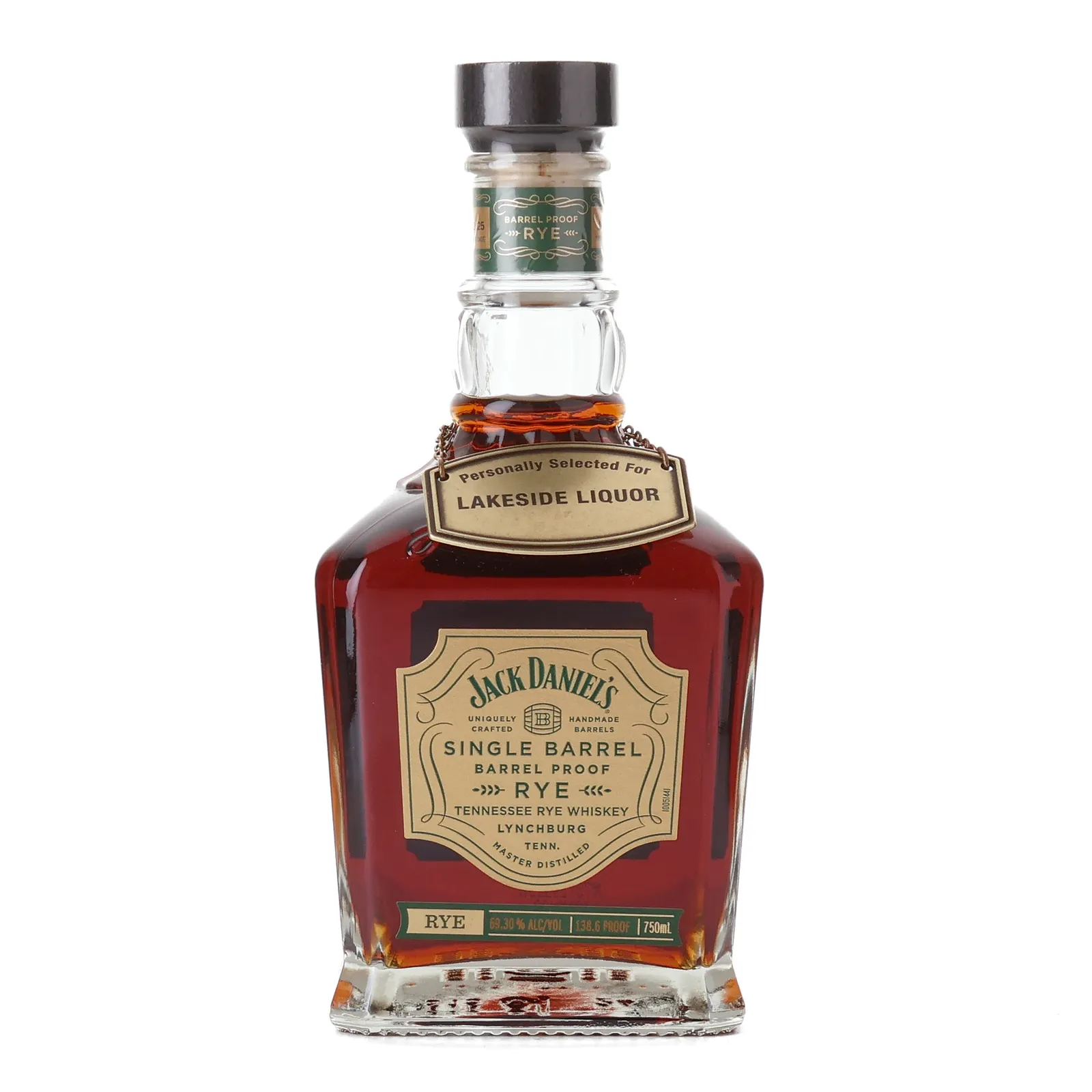 Jack Daniel's Barrel Proof Rye 'Lakeside Liquor' Private Barrel Selection, New Charred American Oak Cask, Cask #25-0637, 2025, 69.3% whisky bottle