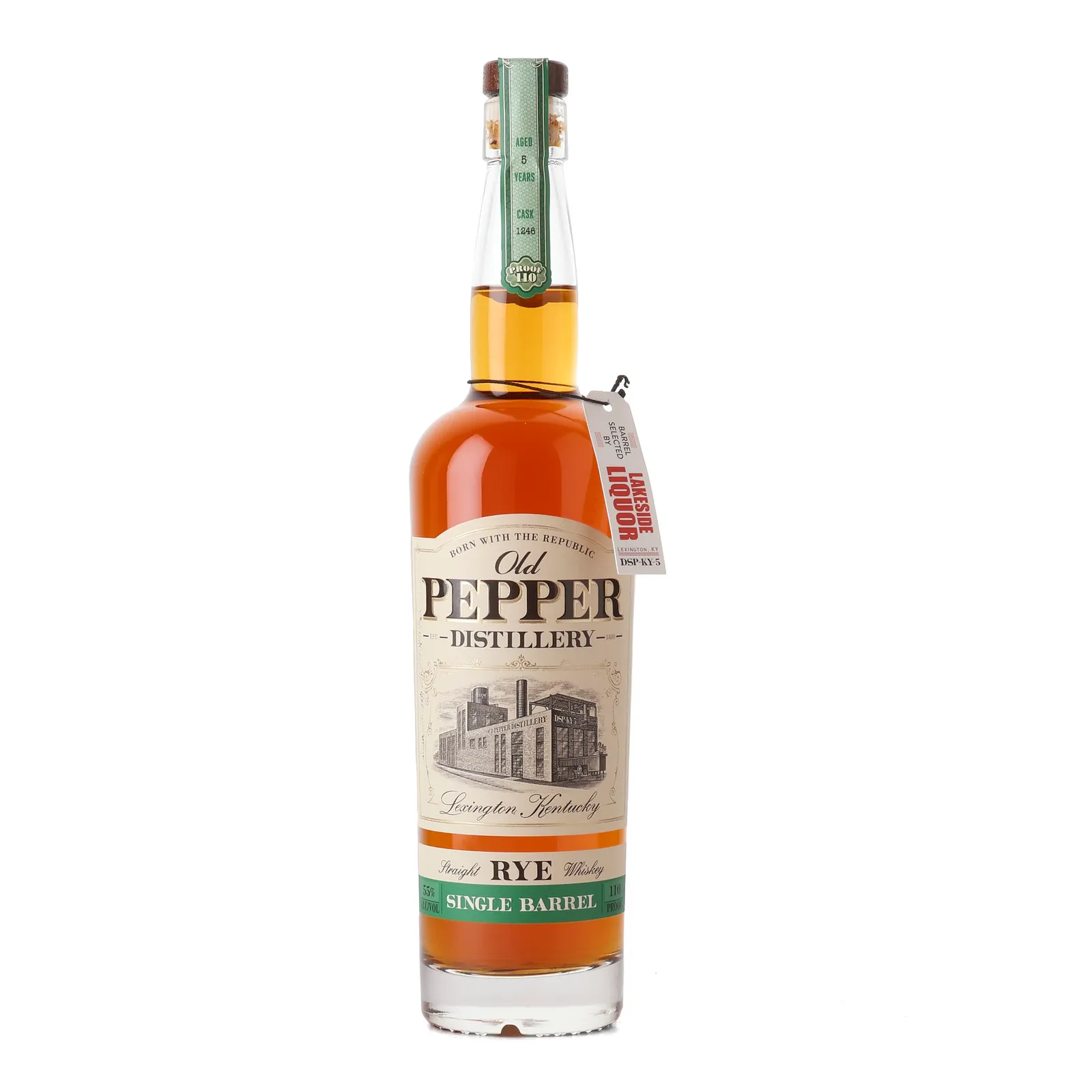 Old Pepper Rye 'Lakeside' Private Barrel Selection 5 Year Old, Charred Oak & New Toasted Cask, Cask #1246, 55% whisky bottle