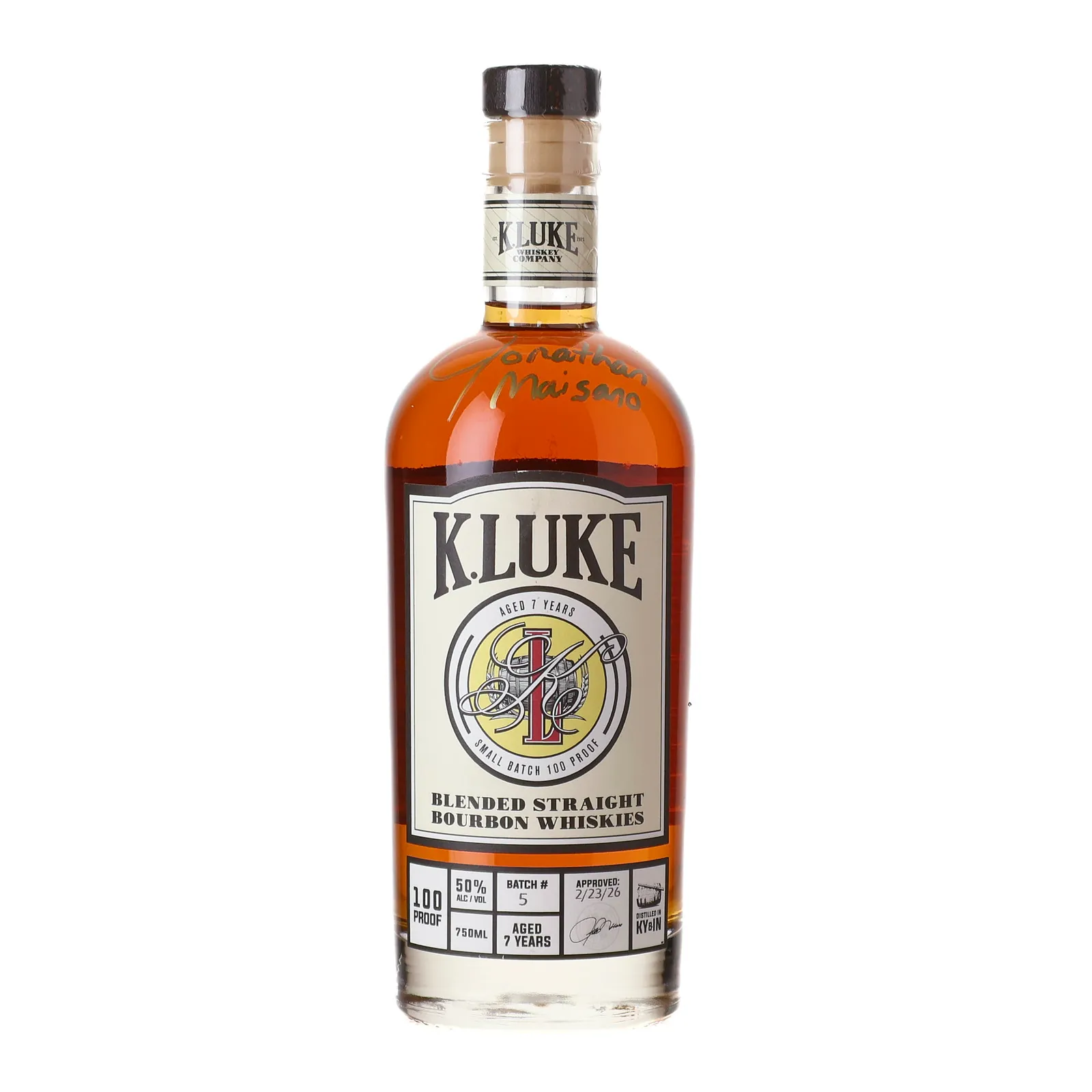 K. Luke Small Batch No. Blended Straight Bourbon 7 Year Old, Batch No. 5, 50% whisky bottle