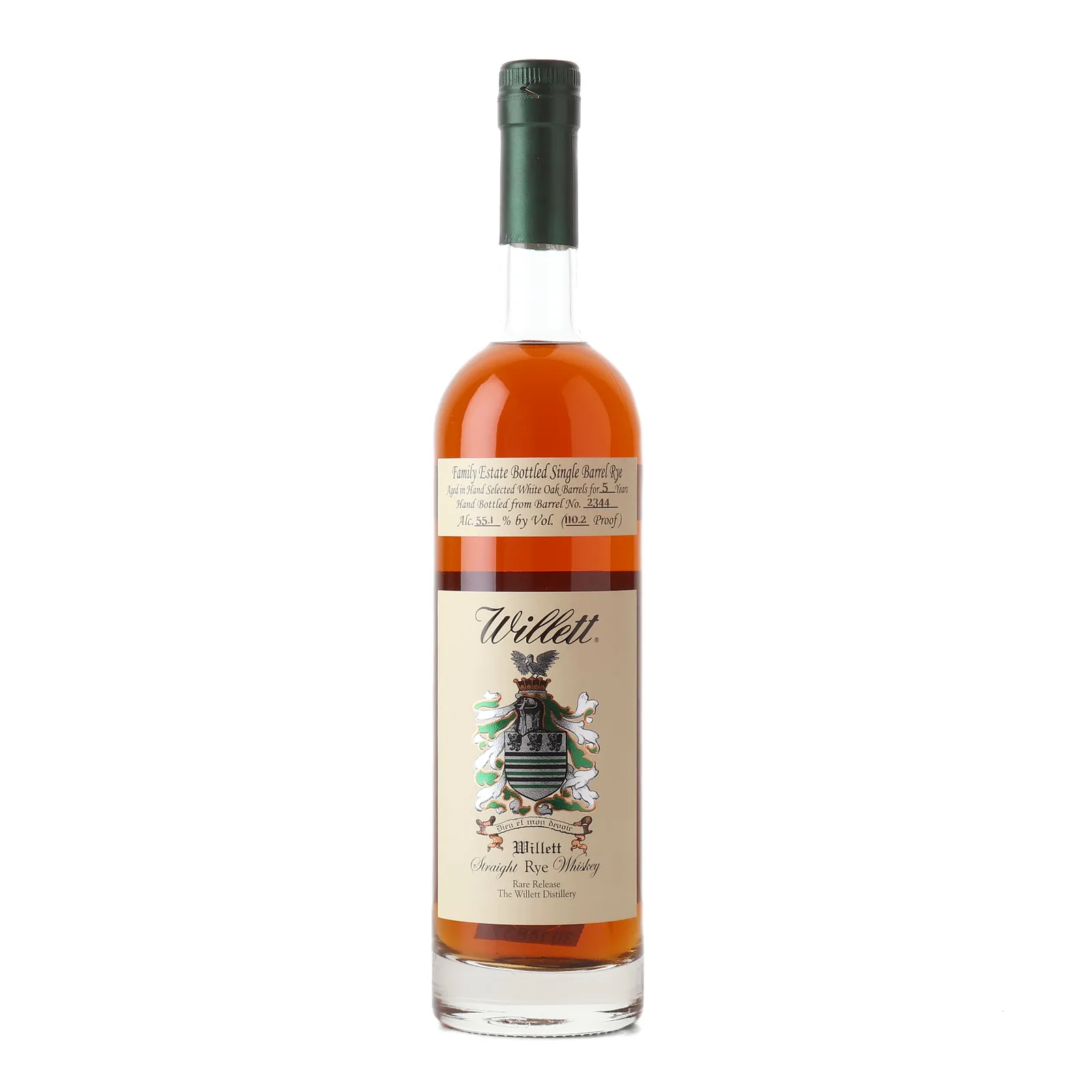 Willett Family Estate Single Barrel Rye 5 Year Old, Cask #2344, 2019, 55.1% whisky bottle