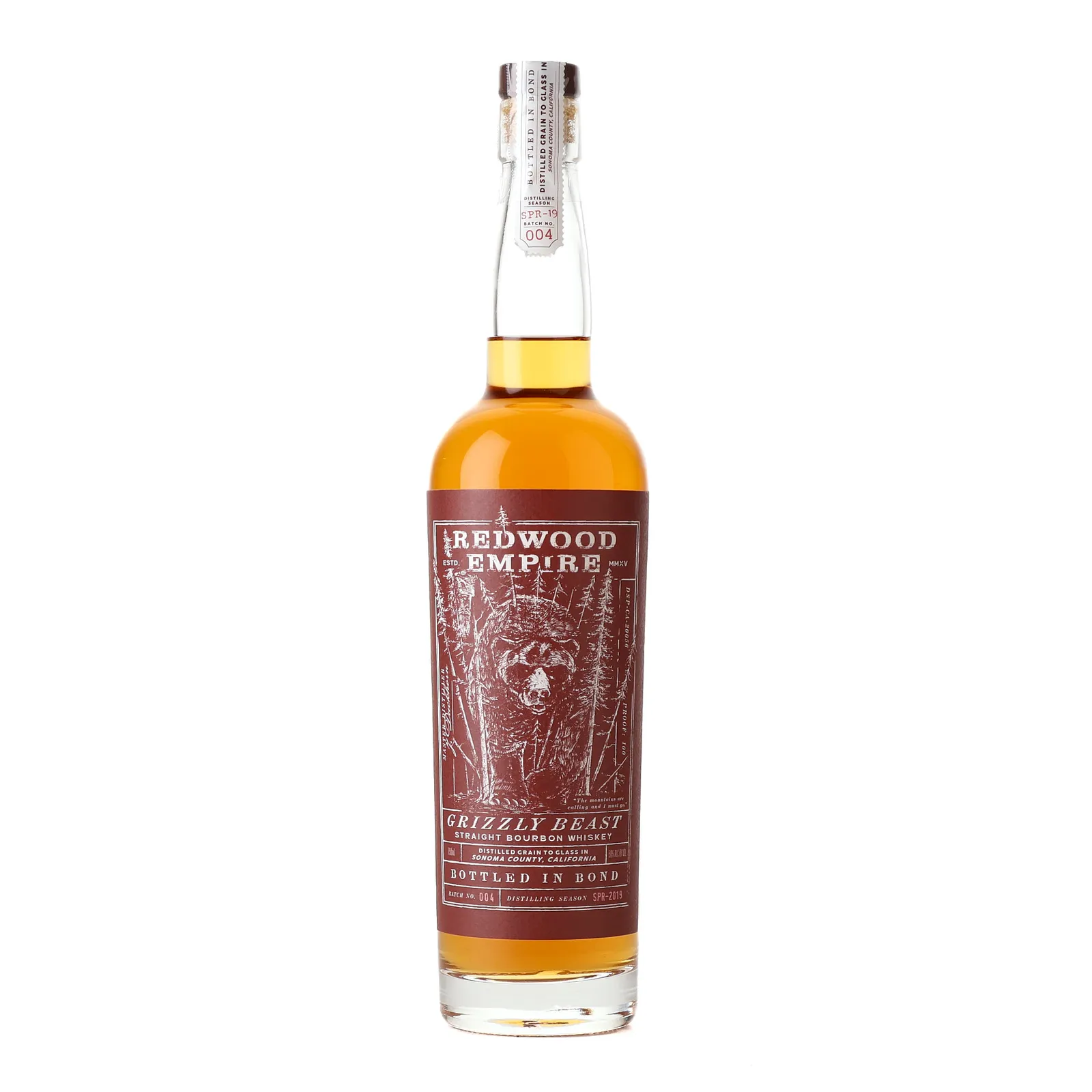Redwood Empire Grizzly Beast Bottled in Bond 5 Year Old, Batch No. 004, 2024, 50% whisky bottle