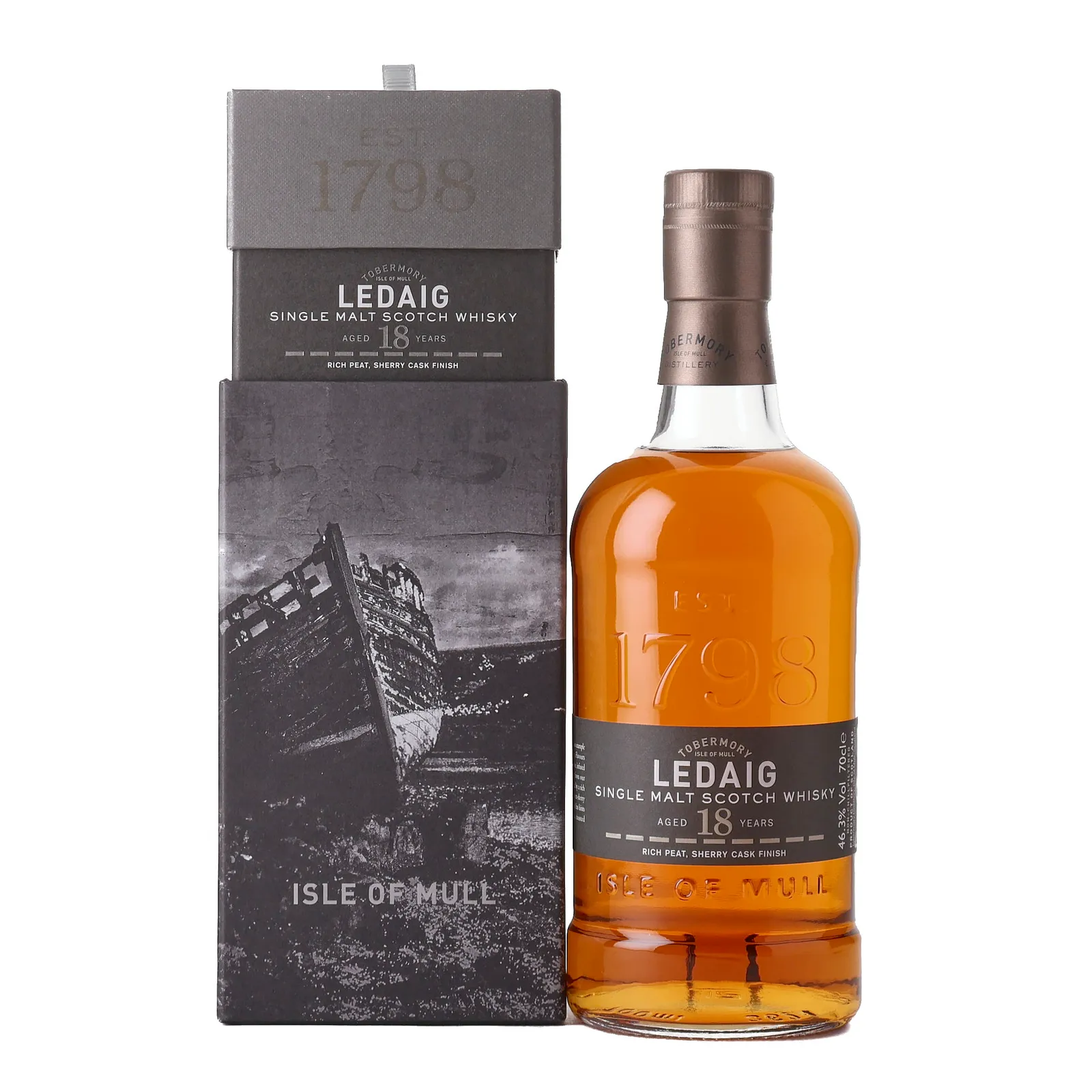 Ledaig 18 Year Old, Bourbon & Sherry Cask, 46.3% whisky bottle