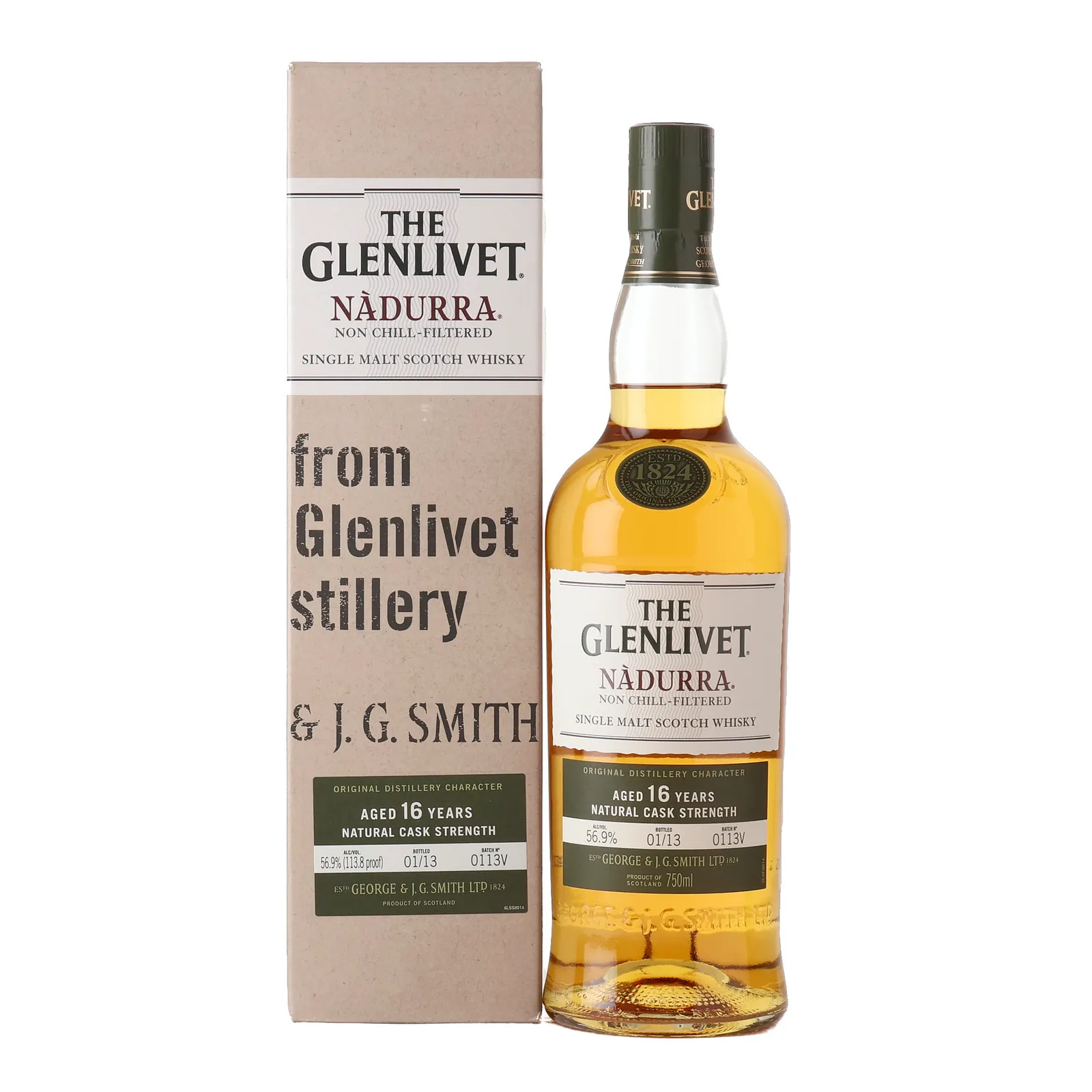 Glenlivet Nàdurra 16 Year Old, Bourbon Cask, Batch No. 0113V, 2013, 56.9% whisky bottle