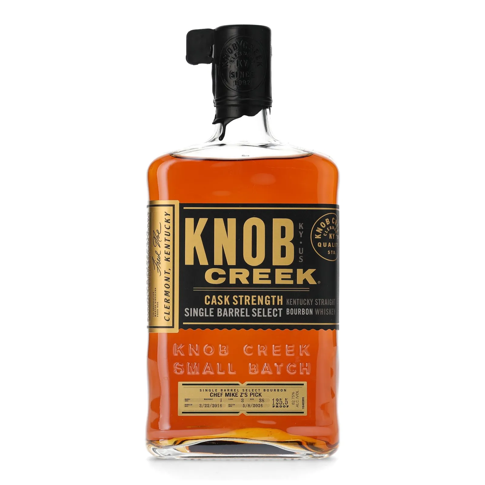 Knob Creek Cask Strength Single Barrel Select Bourbon Chef Mike Z's Pick, 2016, 62.75% whisky bottle