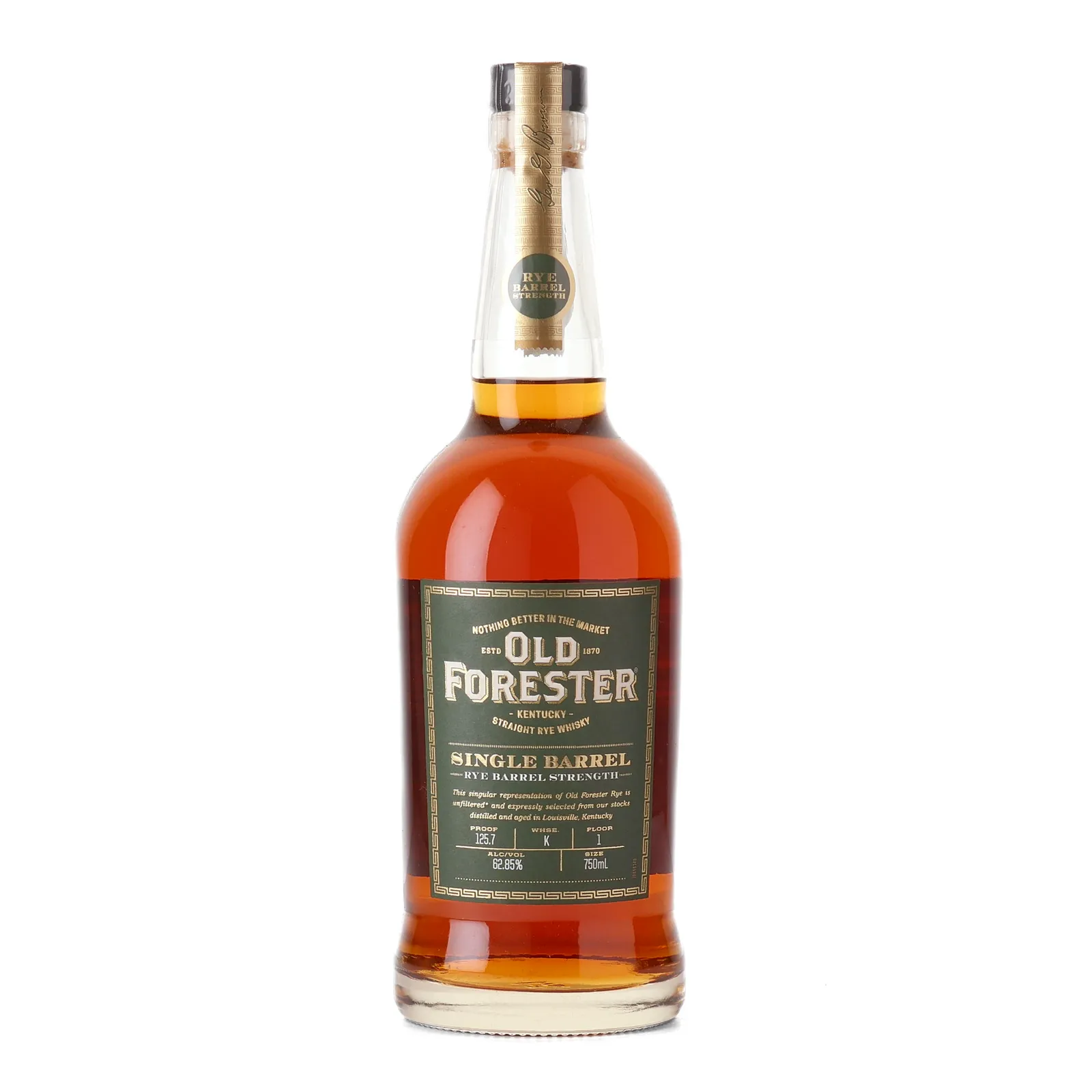 Old Forester Barrel Strength Rye Single Barrel, New Charred Oak Cask, Cask #K, 62.85% whisky bottle