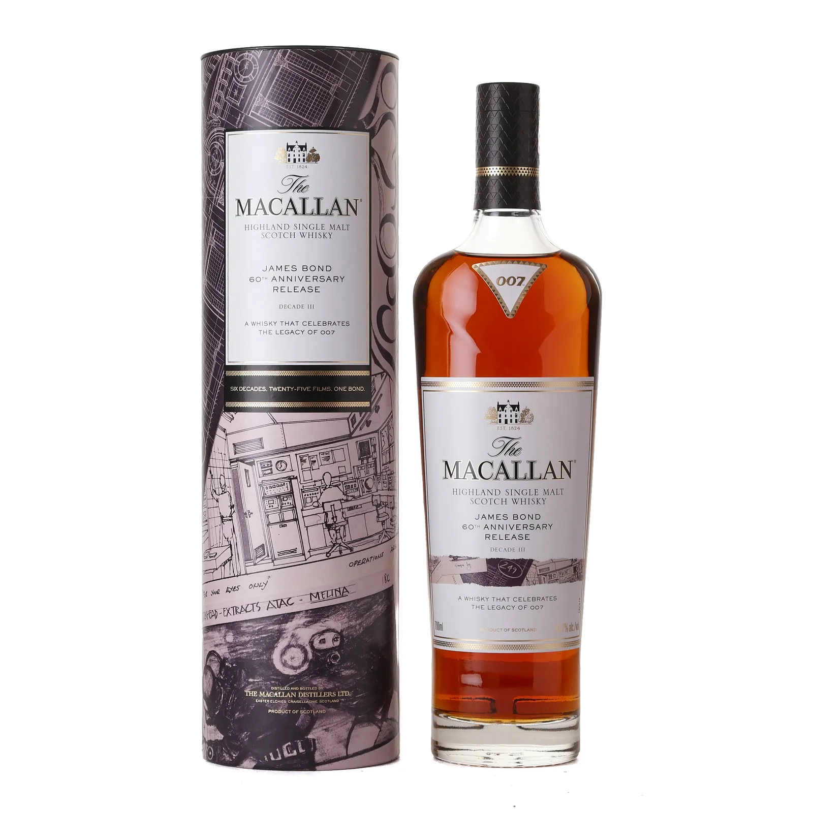 Macallan James Bond 007 60th Anniversary Release, Sherry Seasoned Oak Cask, 2022, 43.7% whisky bottle