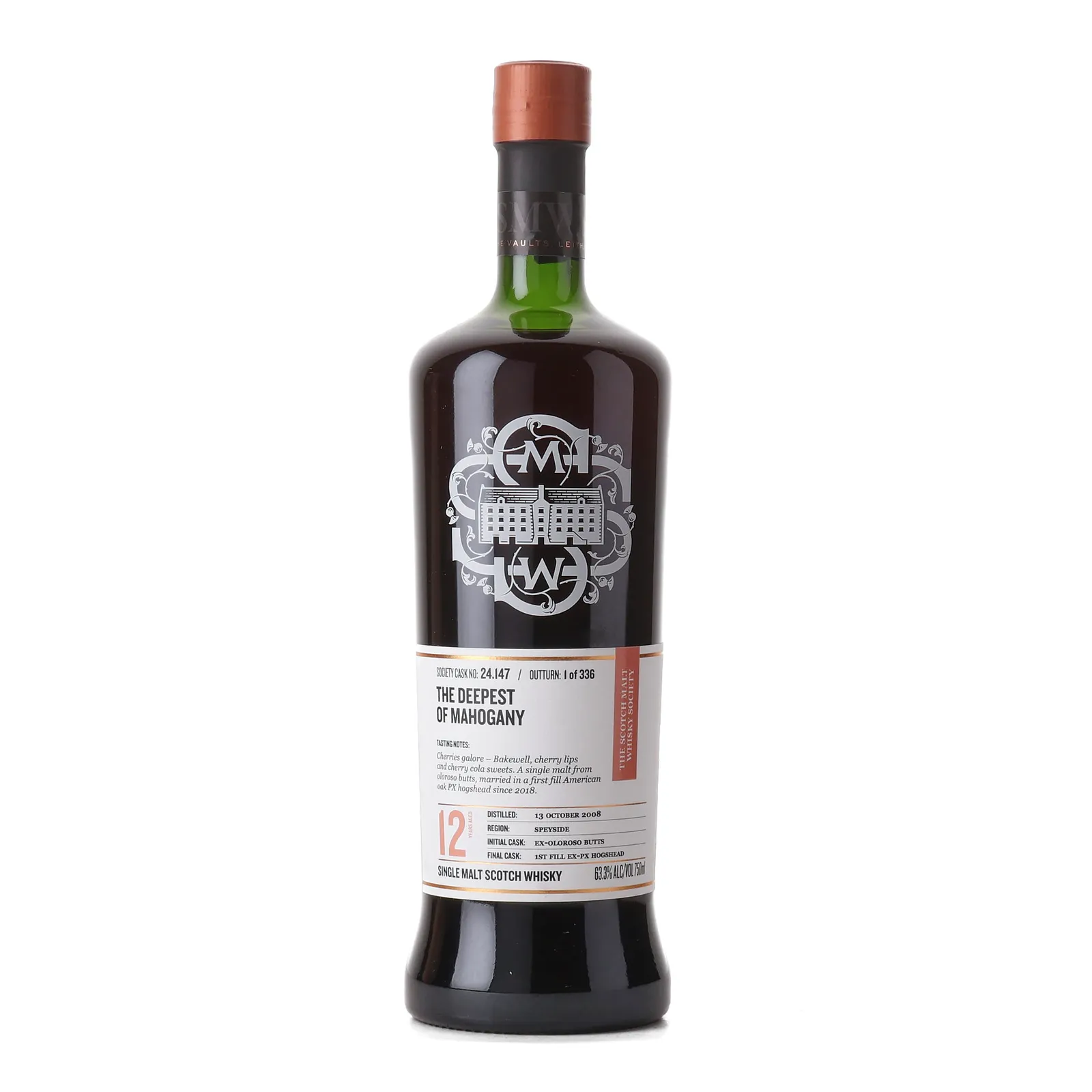 Macallan The Deepest of Mahogany 12 Year Old, Sherry Cask, Cask #24.147, 2008, The Scotch Malt Whisky Society, 63.3% whisky bottle