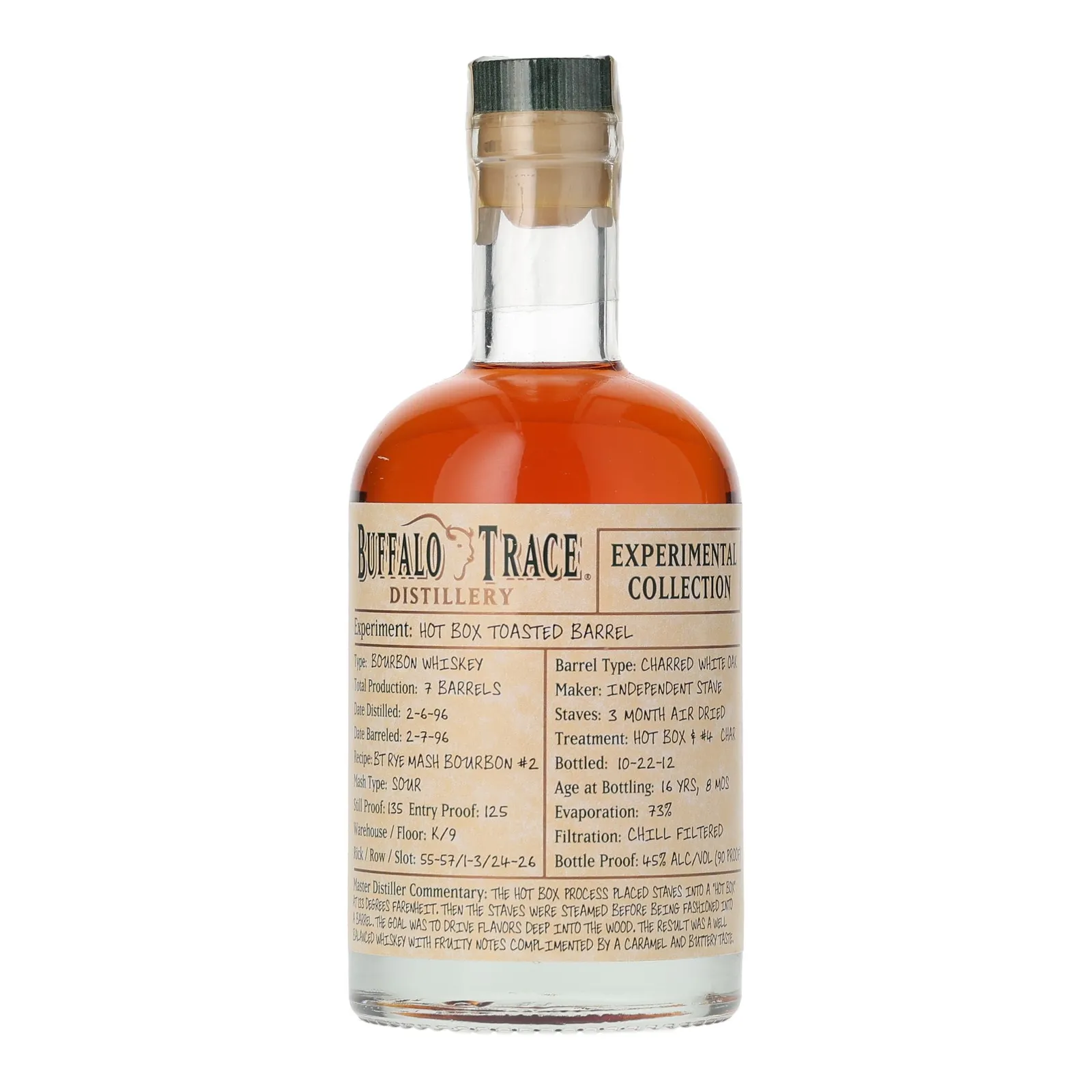 Buffalo Trace Experimental Collection: Hot Box Toasted Barrel 16 Year Old, Charred White Oak Cask, 2012, 45% whisky bottle