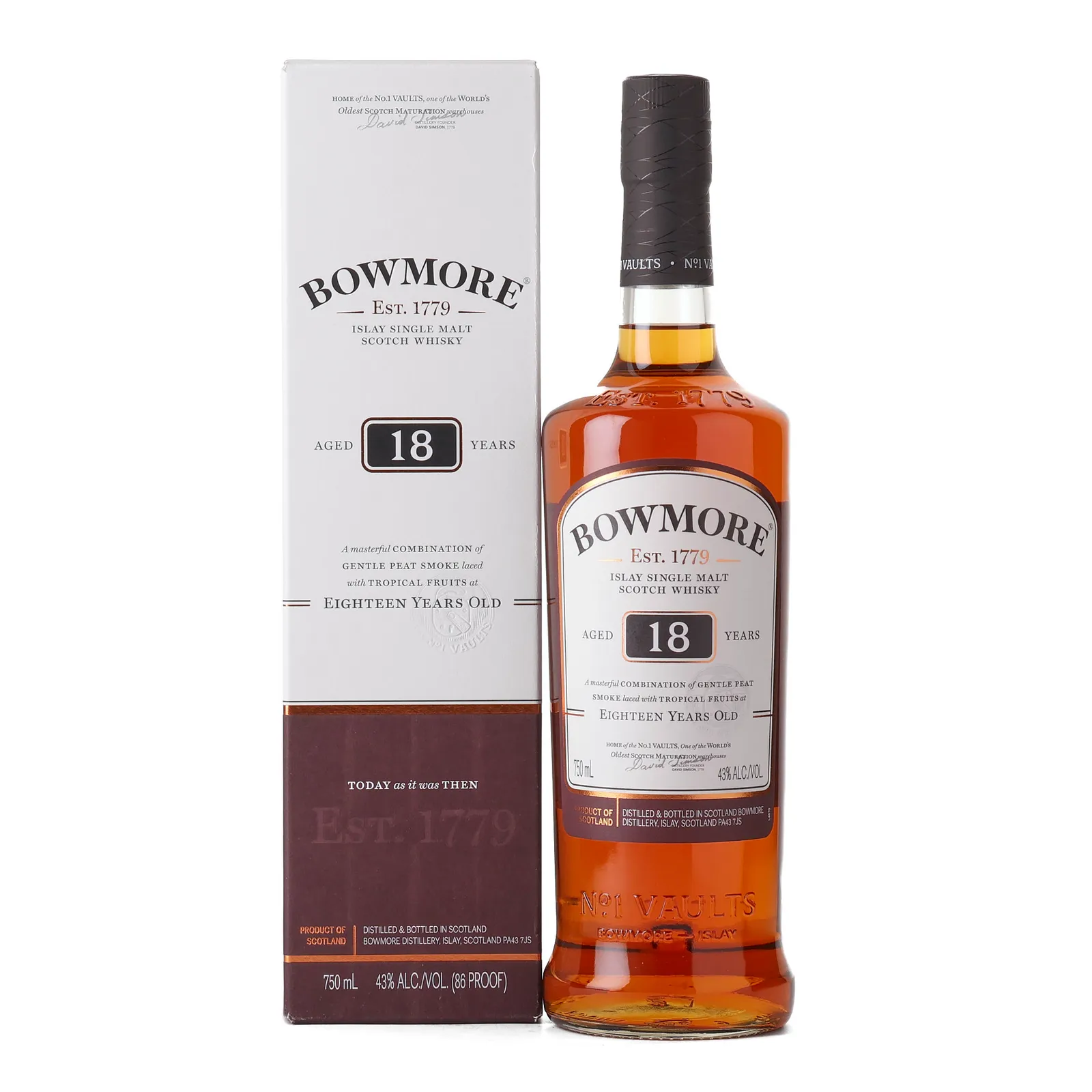 Bowmore 18 Year Old, Bourbon & Sherry Cask, 43%, 75cl whisky bottle