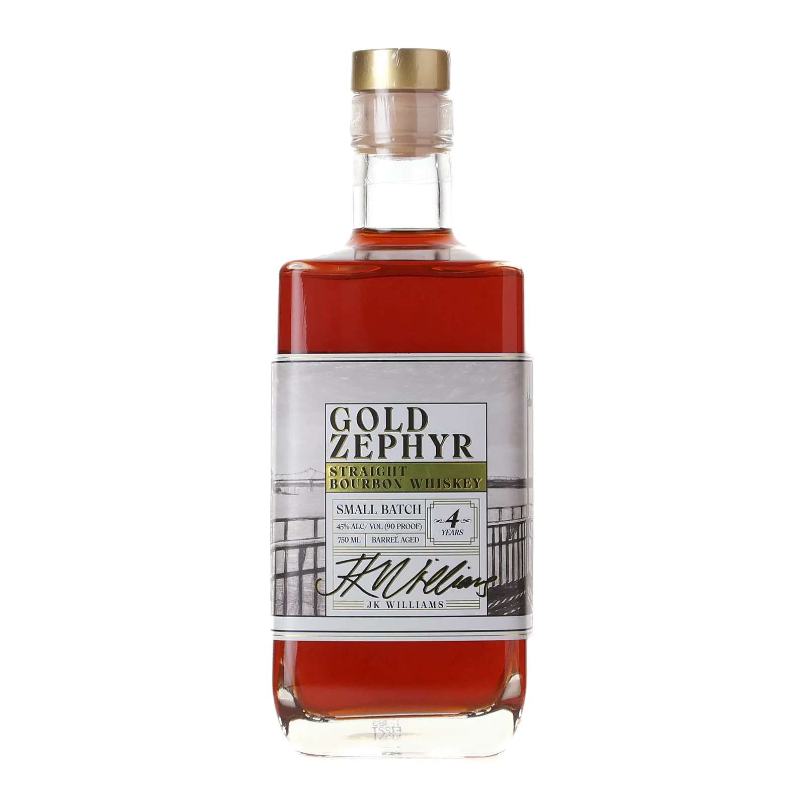 J.K. Williams Gold Zephyr Small Batch No. 4 Year Old, Oak Cask, 45% whisky bottle