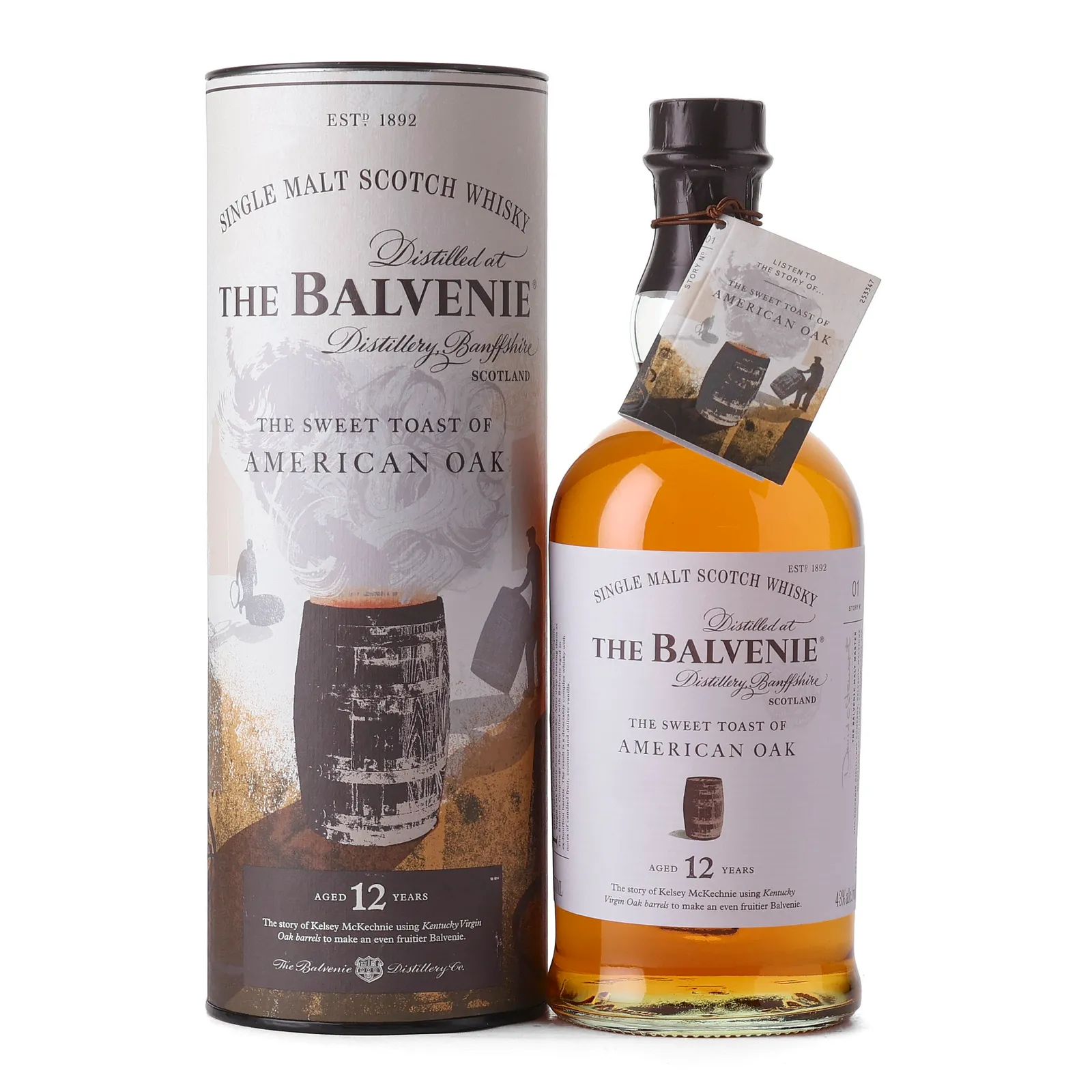 Balvenie The Sweet Toast of American Oak 12 Year Old, Bourbon & Virgin American Oak Cask, Story No. 01, 43% whisky bottle
