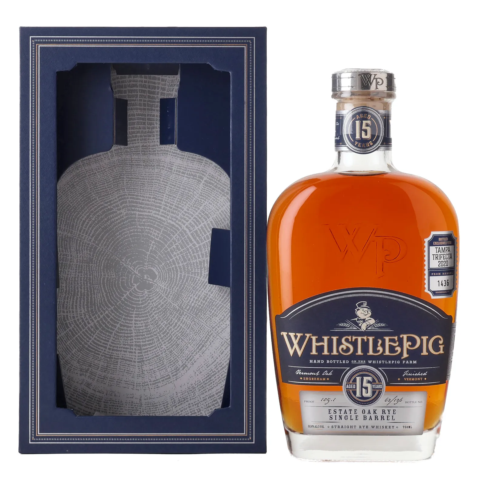 WhistlePig Tampa Trifecta 15 Year Old, Vermont Oak Cask, Cask #1436, 52.6% whisky bottle