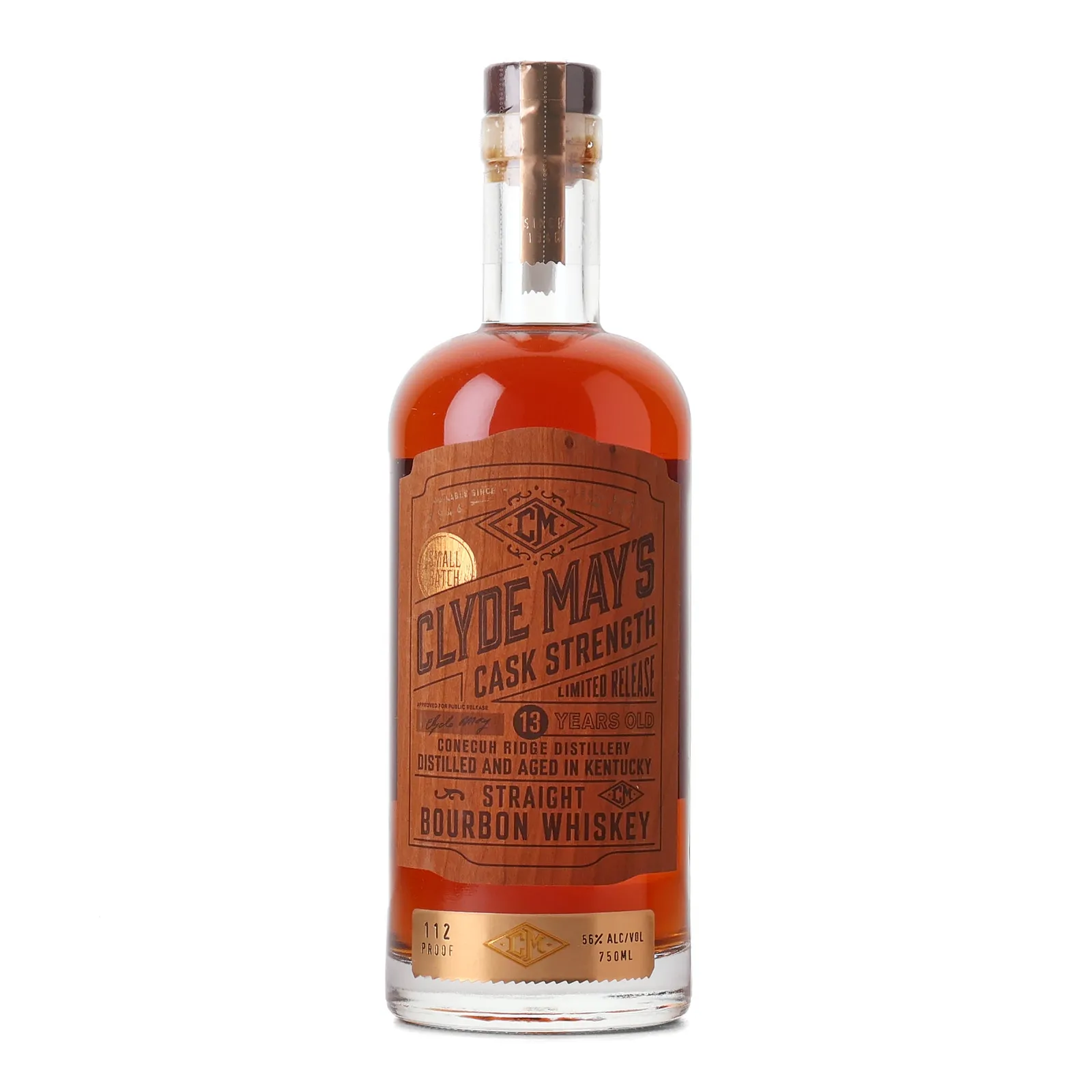 Clyde May's Cask Strength 13 Year Old, New American Oak Cask, 56% whisky bottle