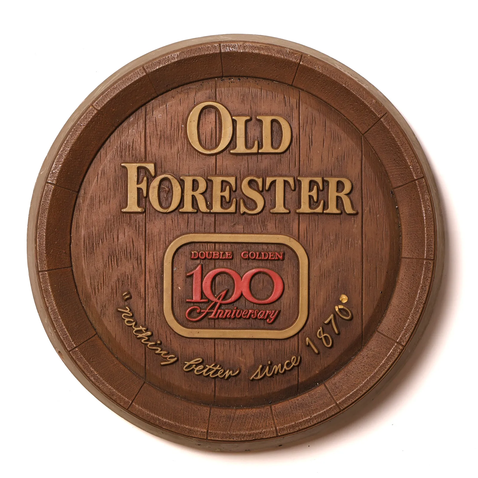 Old Forester 100th Anniversary Barrel Head Replica whisky bottle