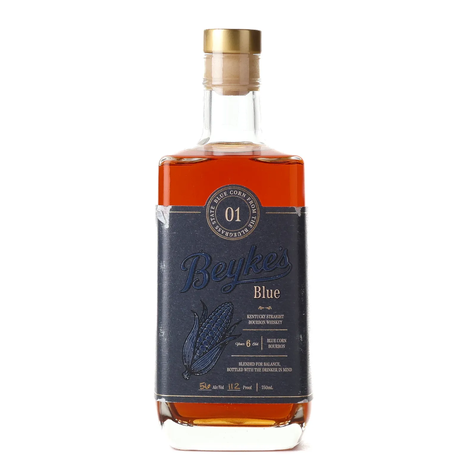 Beyke's Blue Blue Kentucky Straight Blue Corn Bourbon Whiskey 001 6 Year Old, New Oak Cask, Batch No. 001, 56% whisky bottle