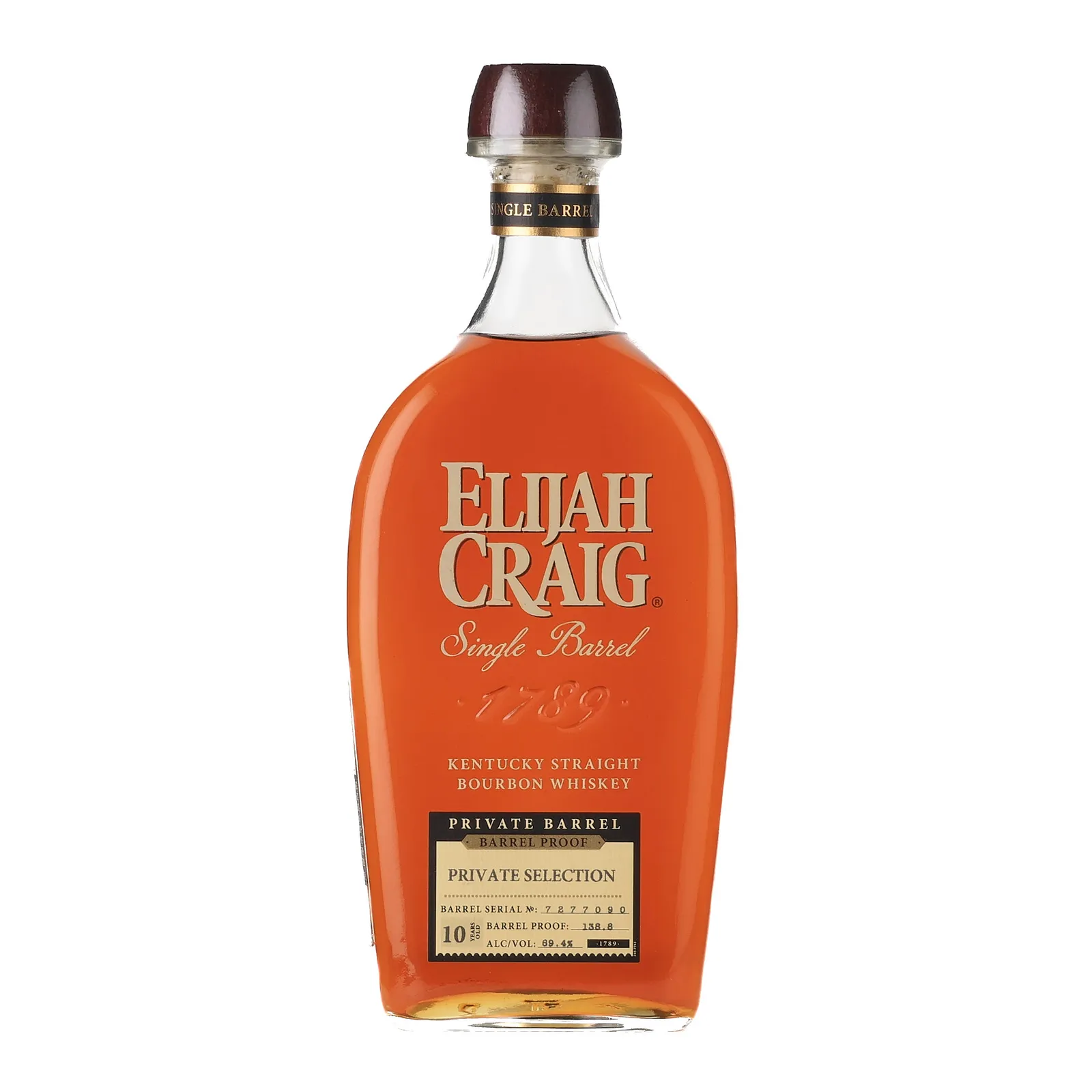 Elijah Craig Private Barrel Selection Barrel Proof 10 Year Old, Cask #7277090, 69.4% whisky bottle
