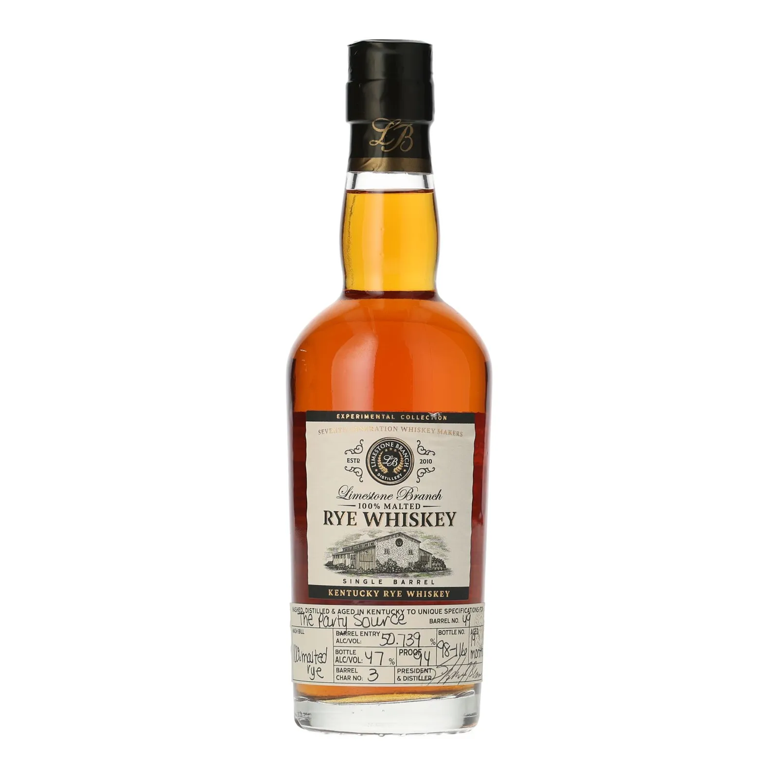 Limestone Branch Experimental Collection Rye The Party Source Private Barrel Selection 1 Year Old, New American Oak Cask, Cask #49, 2016, 47% whisky bottle