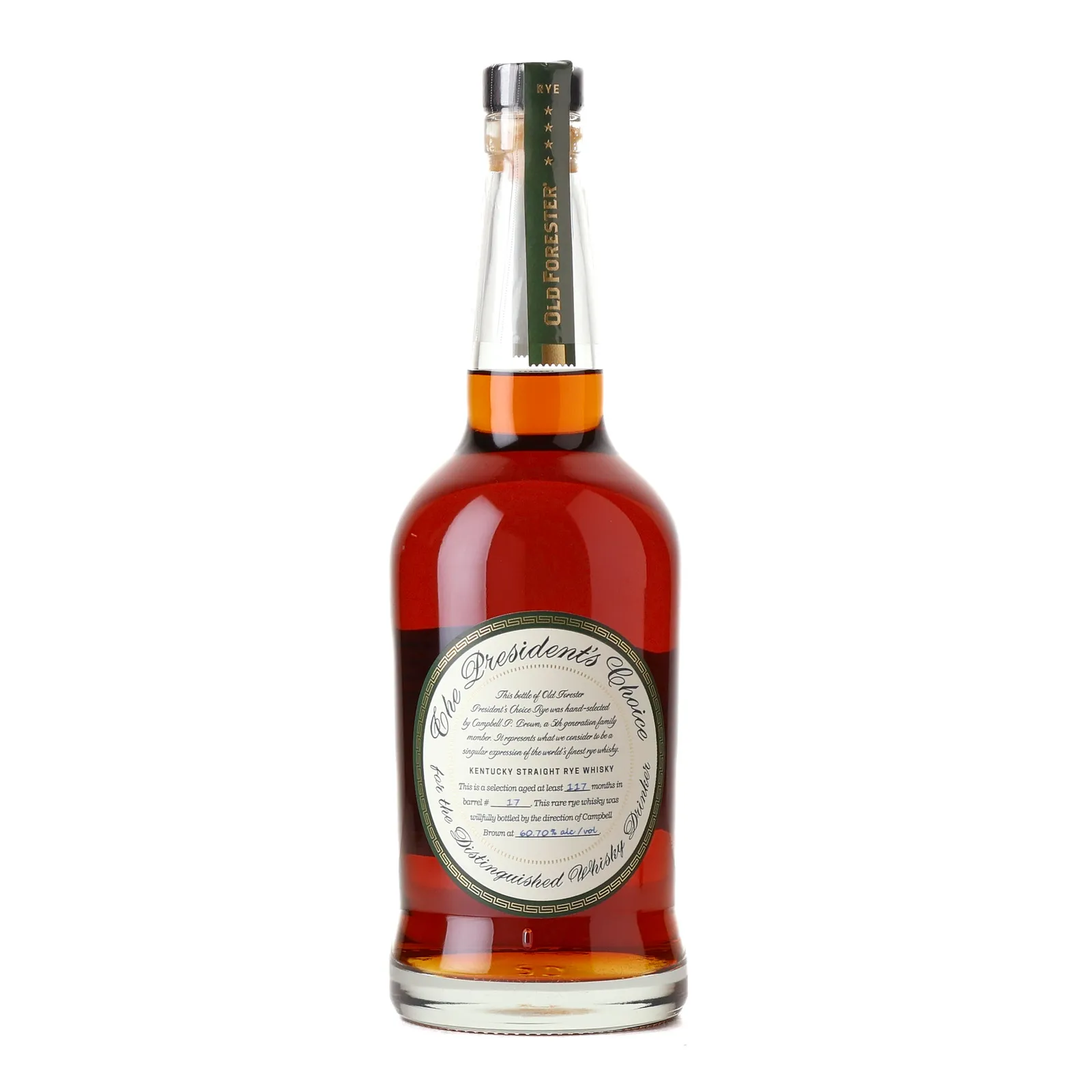 Old Forester President's Choice Rye 9 Year Old, New American Oak Cask, Cask #17, 60.7% whisky bottle