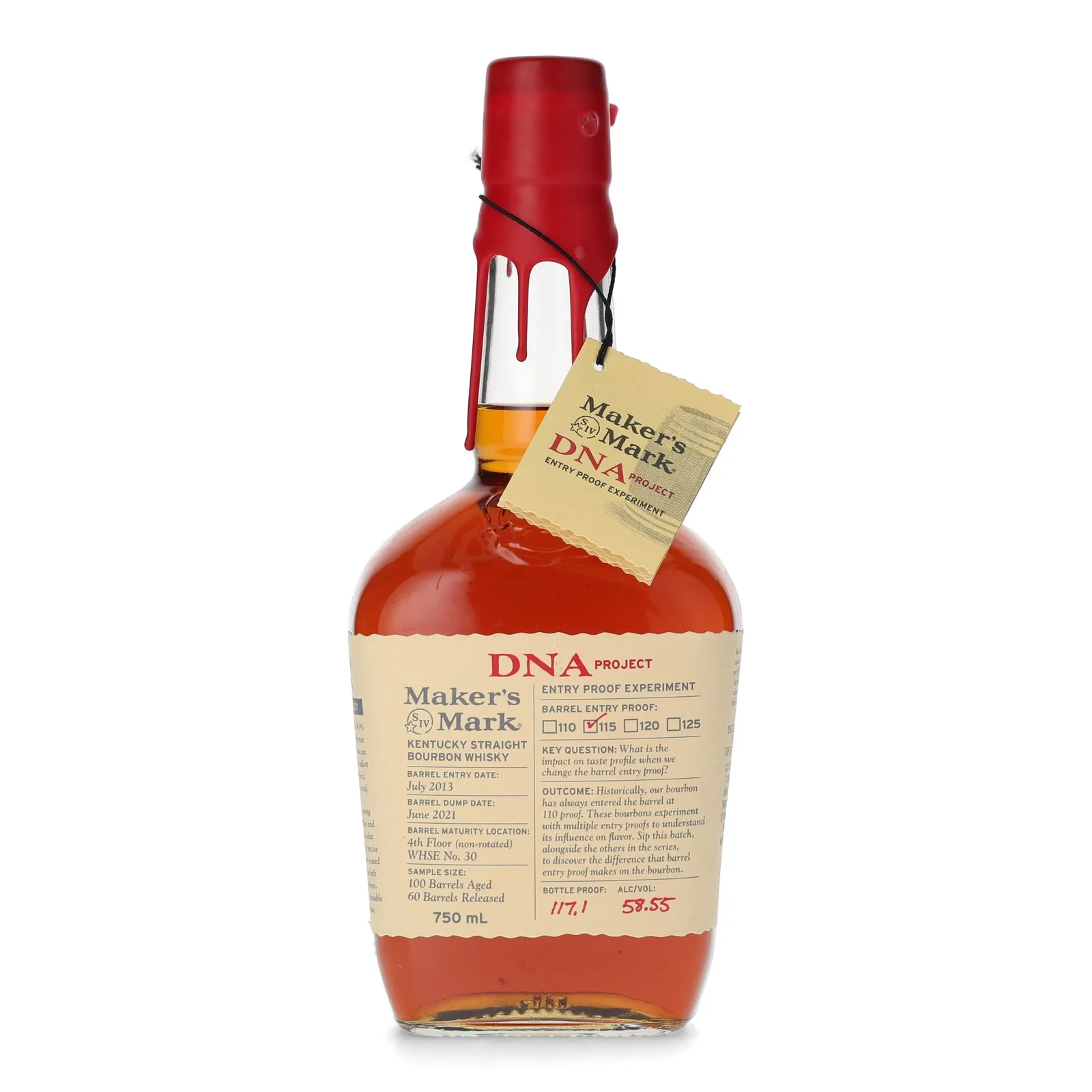 Maker's Mark DNA Project Entry Proof Experiment 115 Entry Proof 8 Year Old, 2021, 58.55% whisky bottle