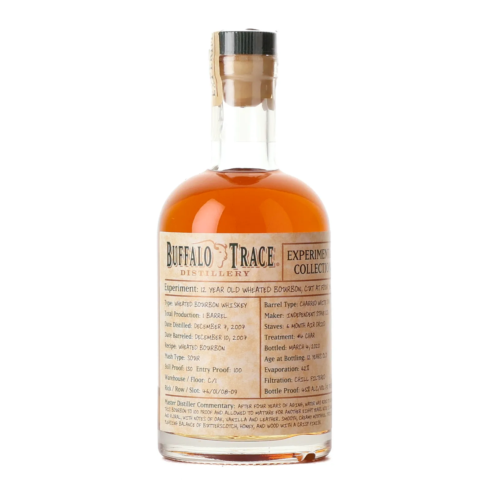 Buffalo Trace Experimental Collection 12 Year Old, Charred White Oak Cask, 2020, 45% whisky bottle