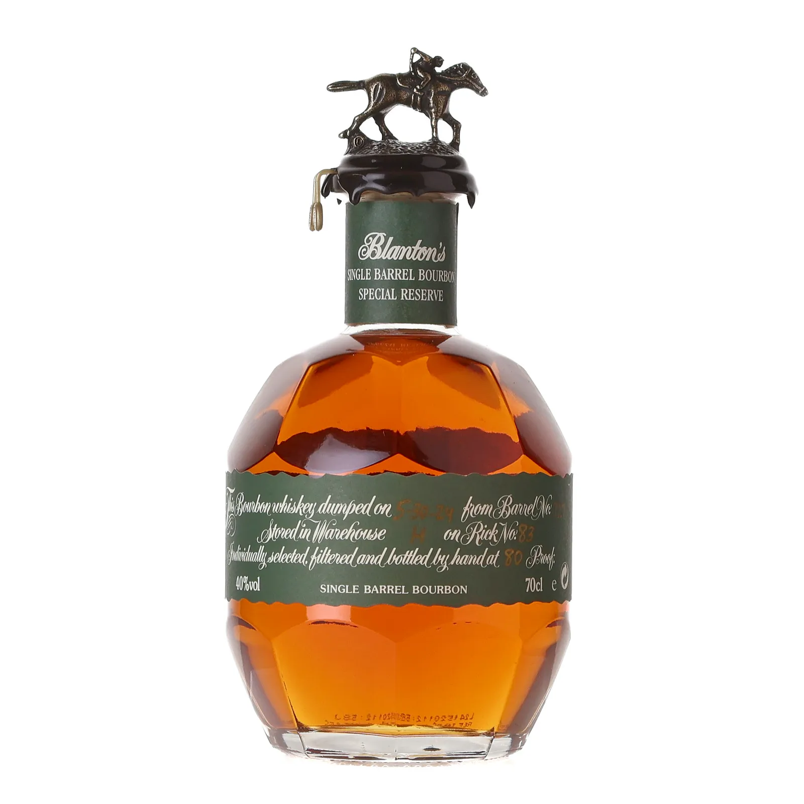 Blanton's 'Green Label' Special Reserve Bourbon (Letter O), New Charred Oak Cask, Cask #727, 2024, 40% whisky bottle
