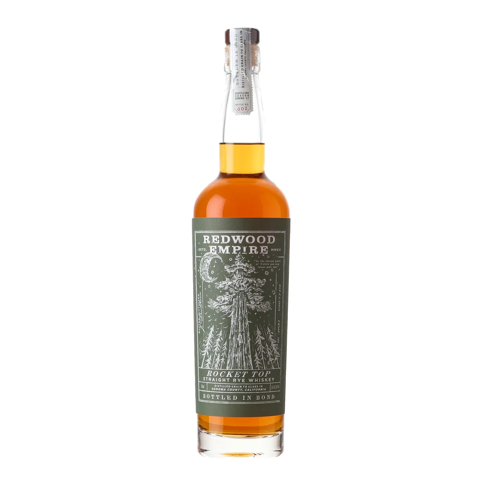 Redwood Empire Rocket Top Bottled-in-Bond Straight Rye Whiskey 5 Year Old, 2022, 50% whisky bottle
