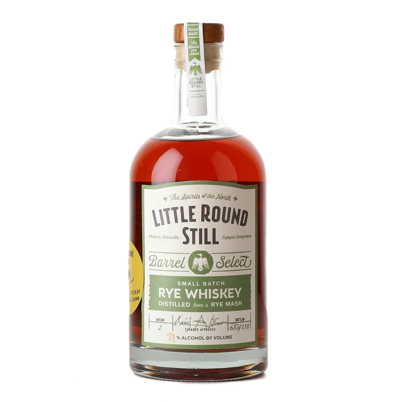 Little Round Still Barrel Select Rye Whiskey, Oak Cask, Batch No. 2, 71% whisky bottle