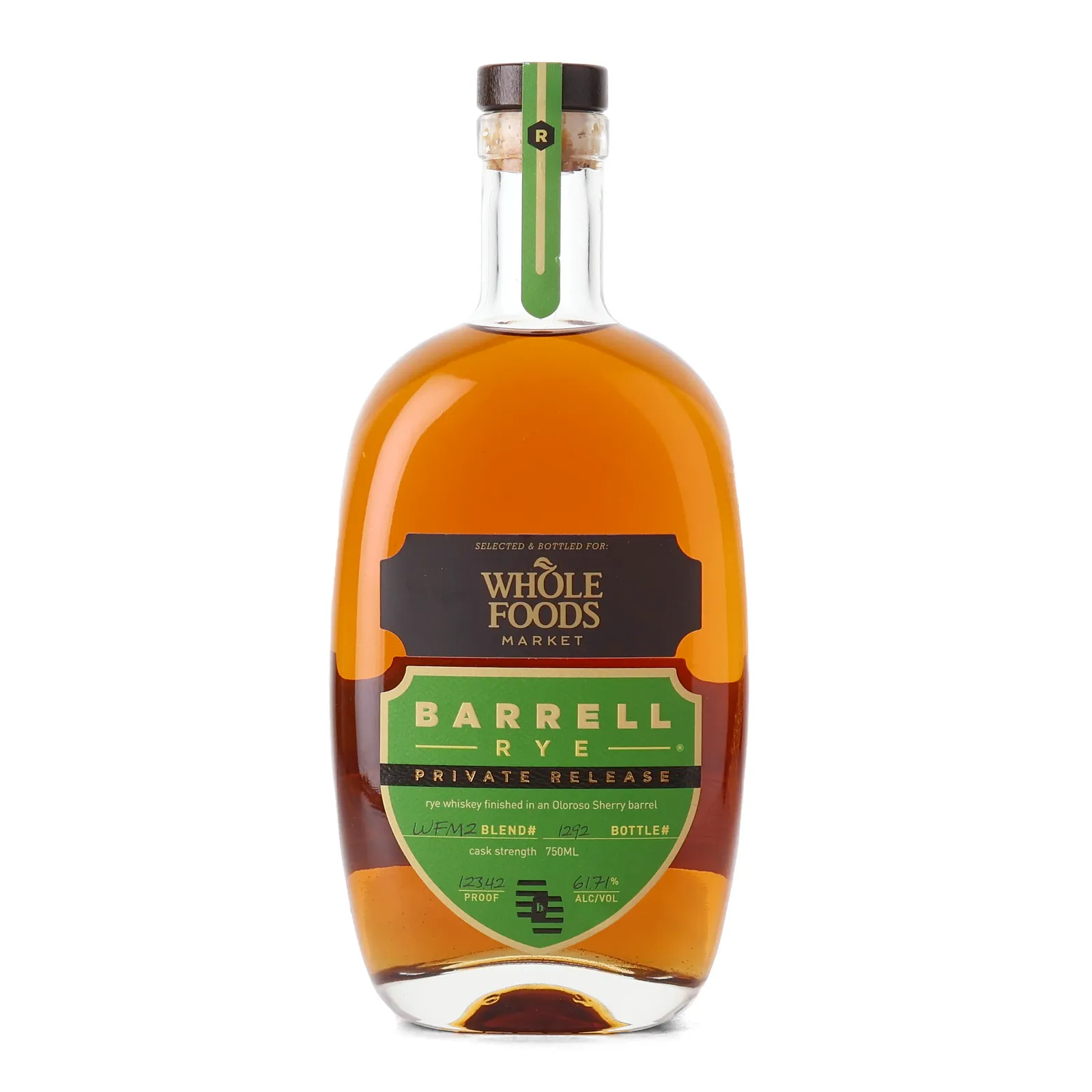Barrell Craft Spirits Private Release Rye Whole Foods Market Private Barrel Selection, Oloroso Sherry Cask, Batch No. WFM2, 61.7% whisky bottle