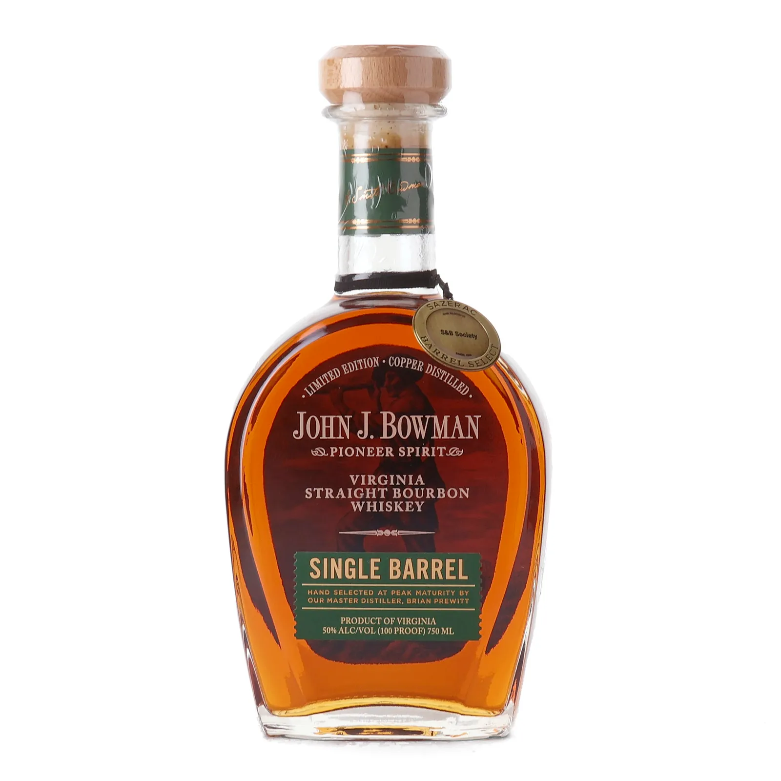 John J. Bowman Single Barrel 'S&B Society' Private Barrel Selection, Oak Cask, 50% whisky bottle