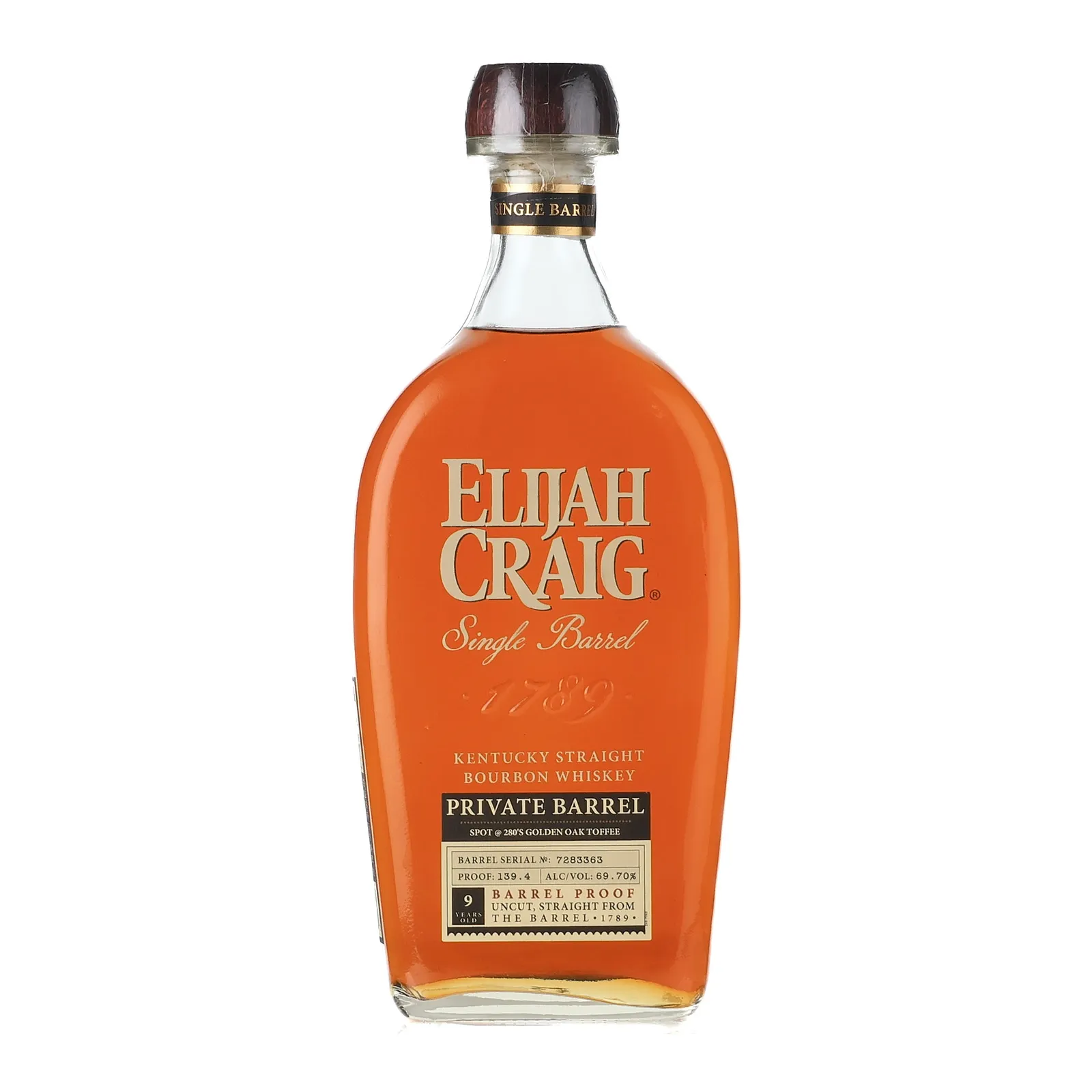 Elijah Craig Private Barrel Spot @ 280's Golden Oak Toffee 9 Year Old, Bourbon Cask, Cask #7283363, 69.7% whisky bottle