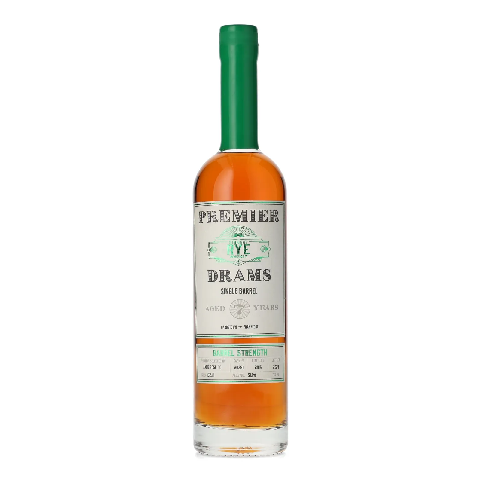 Premier Drams Straight Rye 'Jack Rose DC' Single Barrel 7 Year Old, Cask #20351, 2016, Premier Drams, 51.1% whisky bottle