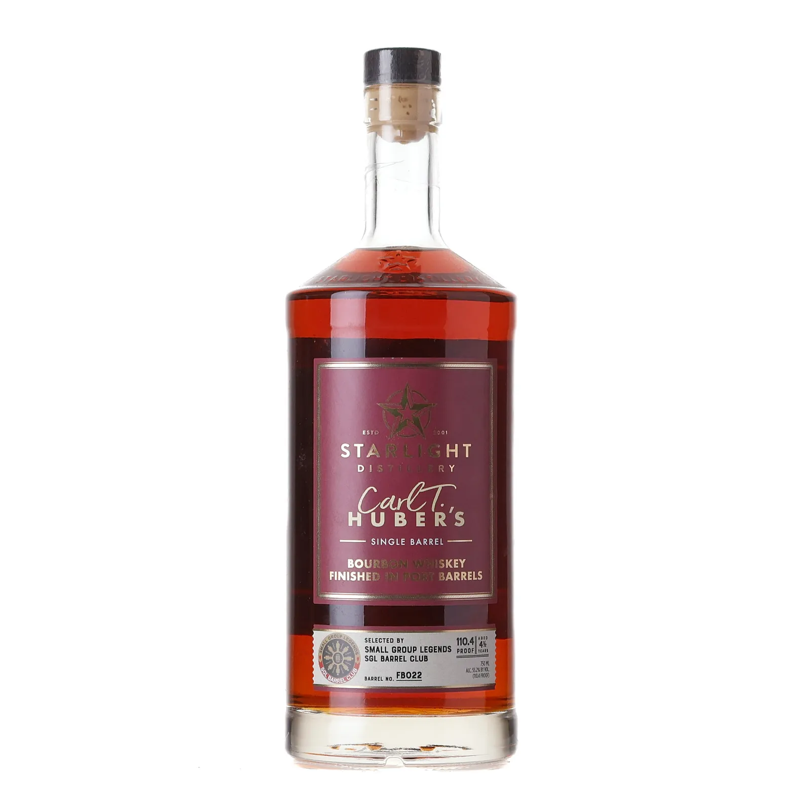 Starlight Carl T. Huber's Single Barrel Port Cask #4 Year Old, Cask #FB022, 55.2% whisky bottle