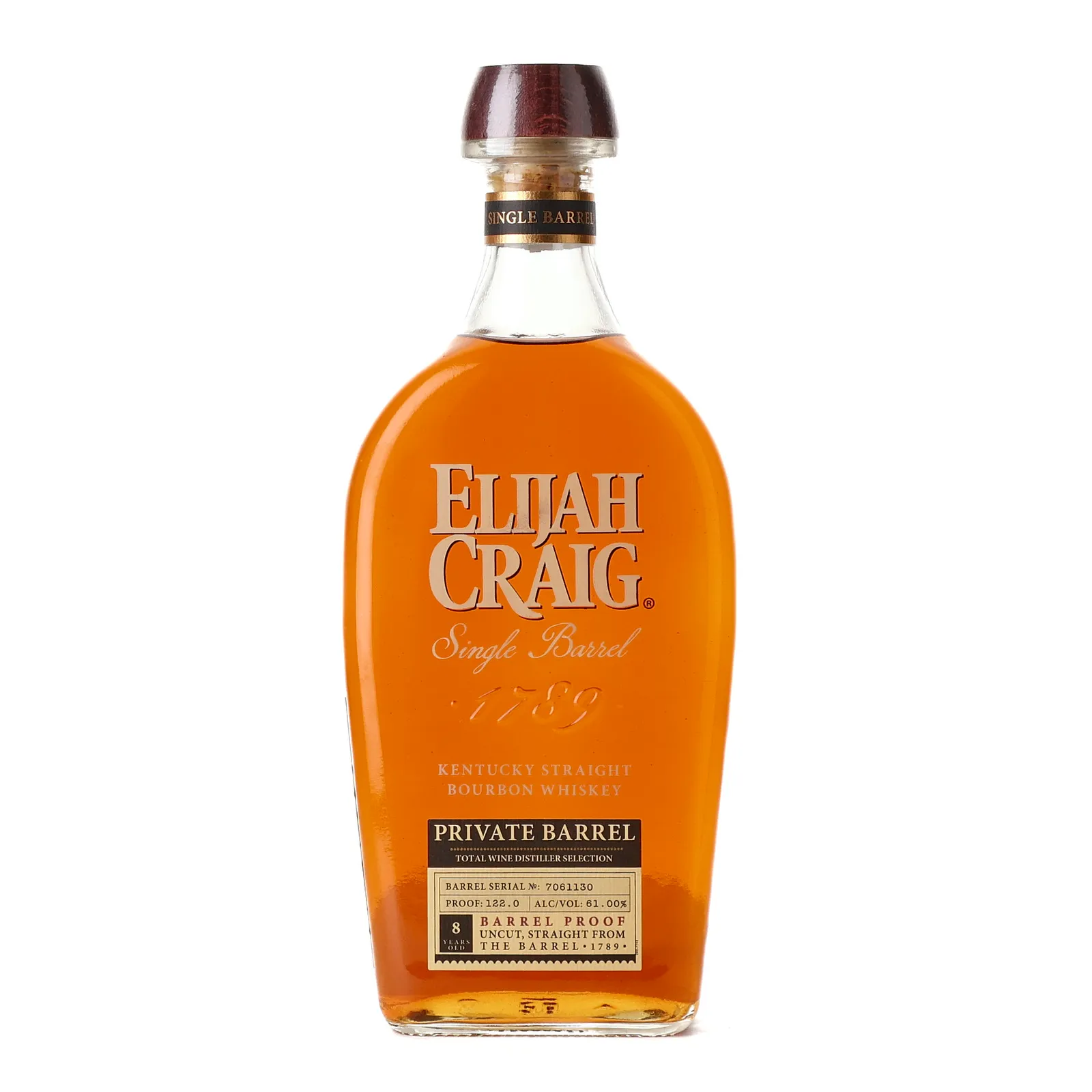 Elijah Craig Private Barrel Total Wine Distiller Selection 8 Year Old, Cask #7061130, 61% whisky bottle