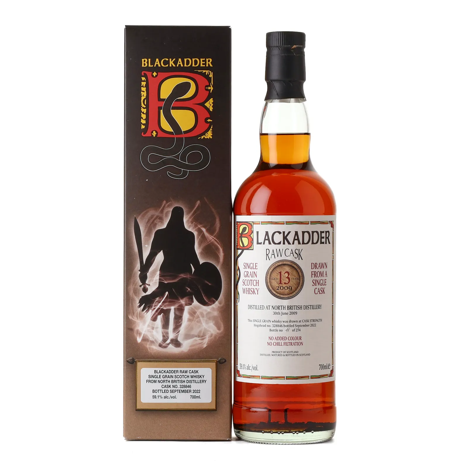 North British Raw Cask #13 Year Old, Hogshead Cask, Cask #328846, 2009, Blackadder, 59.1% whisky bottle
