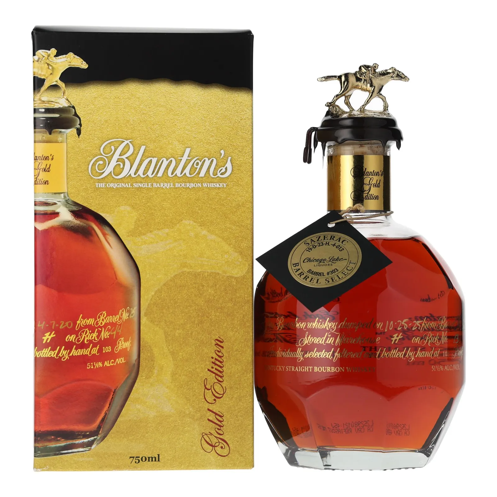 Blanton's Gold Edition Single Barrel Bourbon, New Charred Oak Cask, Cask #303, Batch No. Letter N#2, 2025, 51.5% whisky bottle